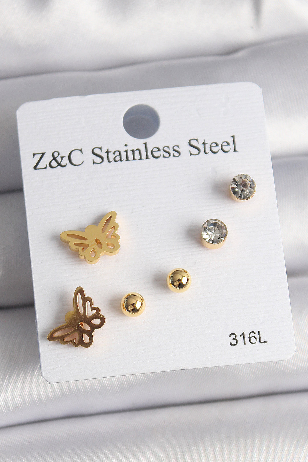 EBJ 316L Steel Gold Color Zircon Stone Butterfly Figure Women Earring Set - Udine