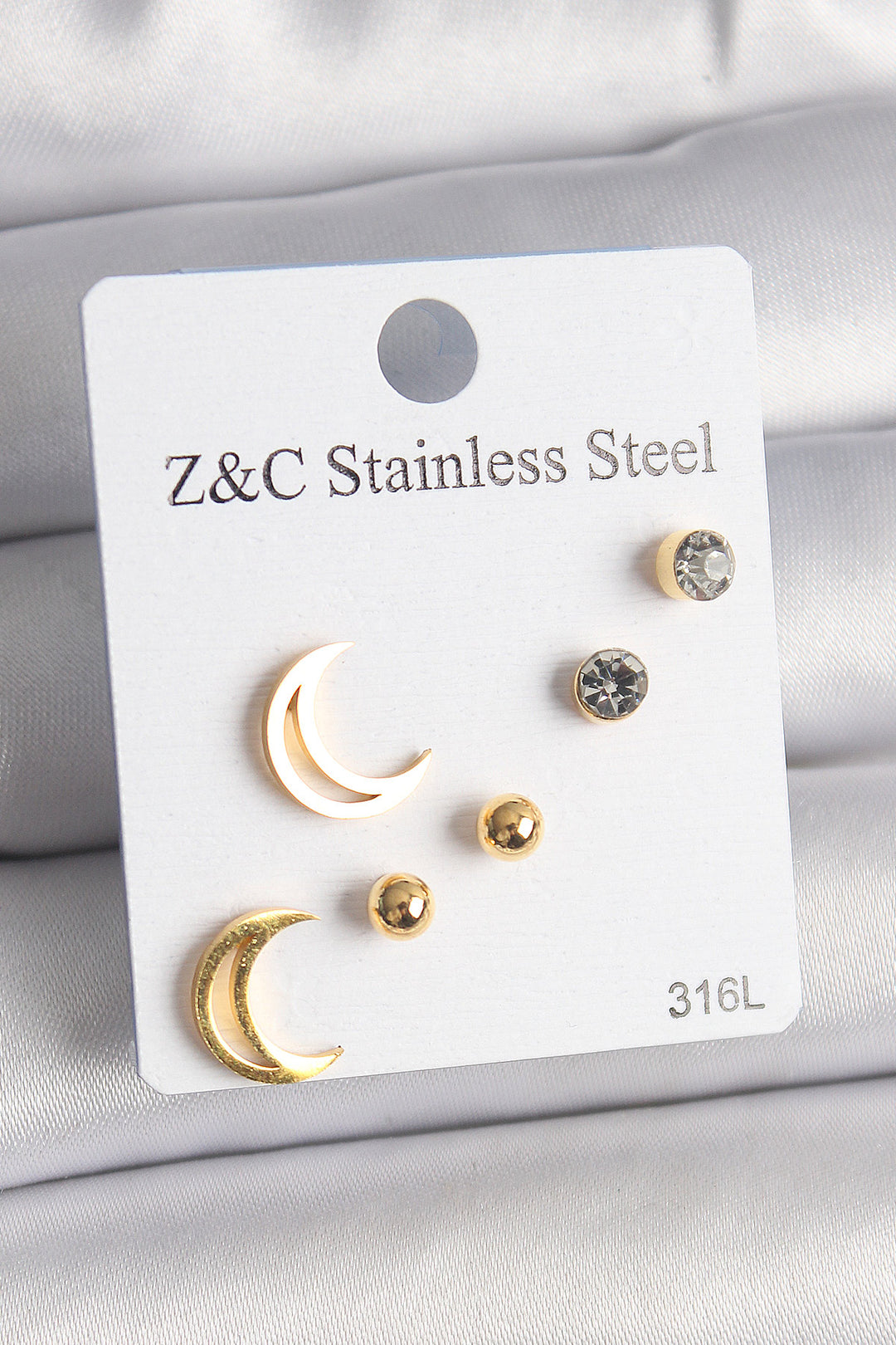 EBJ 316L Steel Gold Color Crescent Moon Model Women's Earring Set with Zircon Stone - Gela
