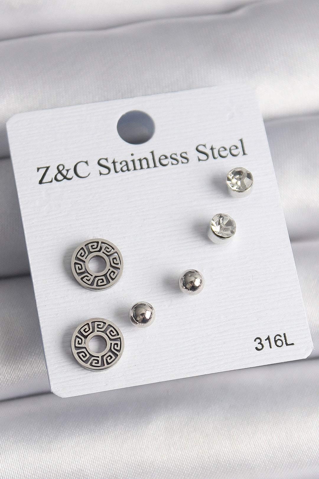 EBJ 316L Stainless Steel Silver Color Zircon Stone Maze Model Women's Earring Set - Flower Mound