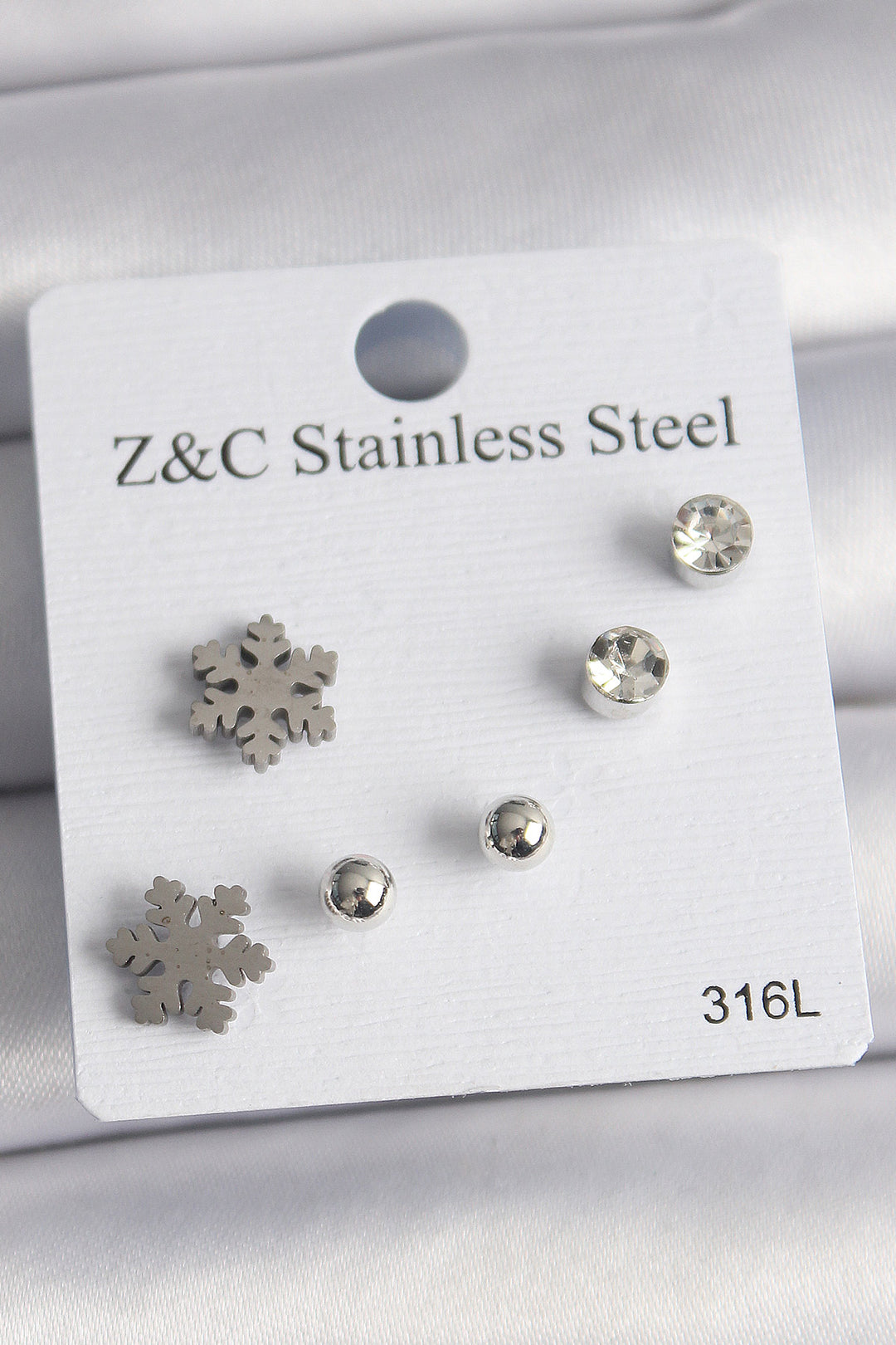 EBJ 316L Stainless Steel Silver Color Zircon Stone Snowflake Model Women's Earring Set - Dover
