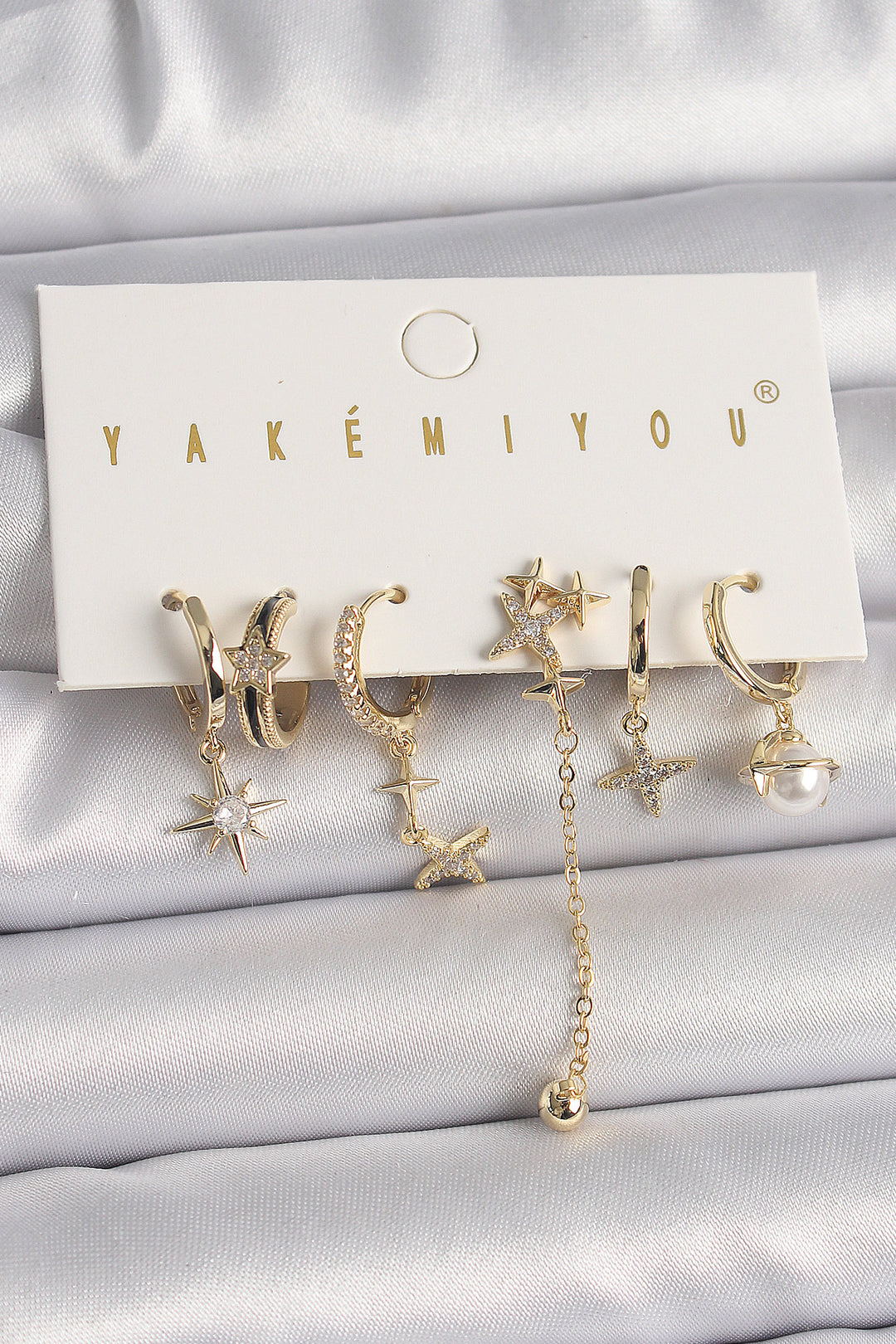 EBJ Rice Gold Color Star Model Women's Earring Set with Zircon Stone - Casper