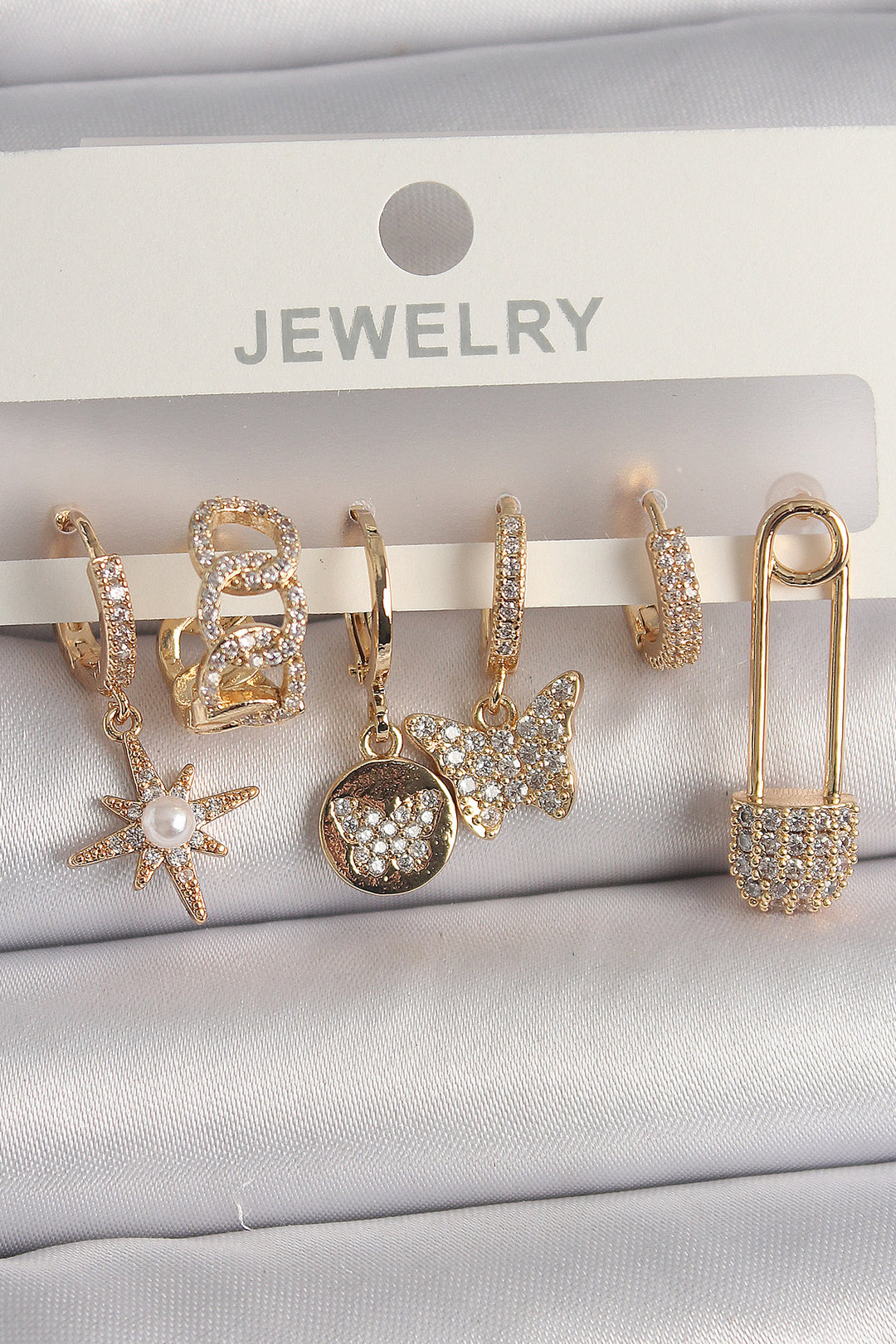 EBJ Rice Gold Color Zircon Dangle Zircon Stone Pearl Detail Butterfly Figure Women Earring Set - Johns Creek