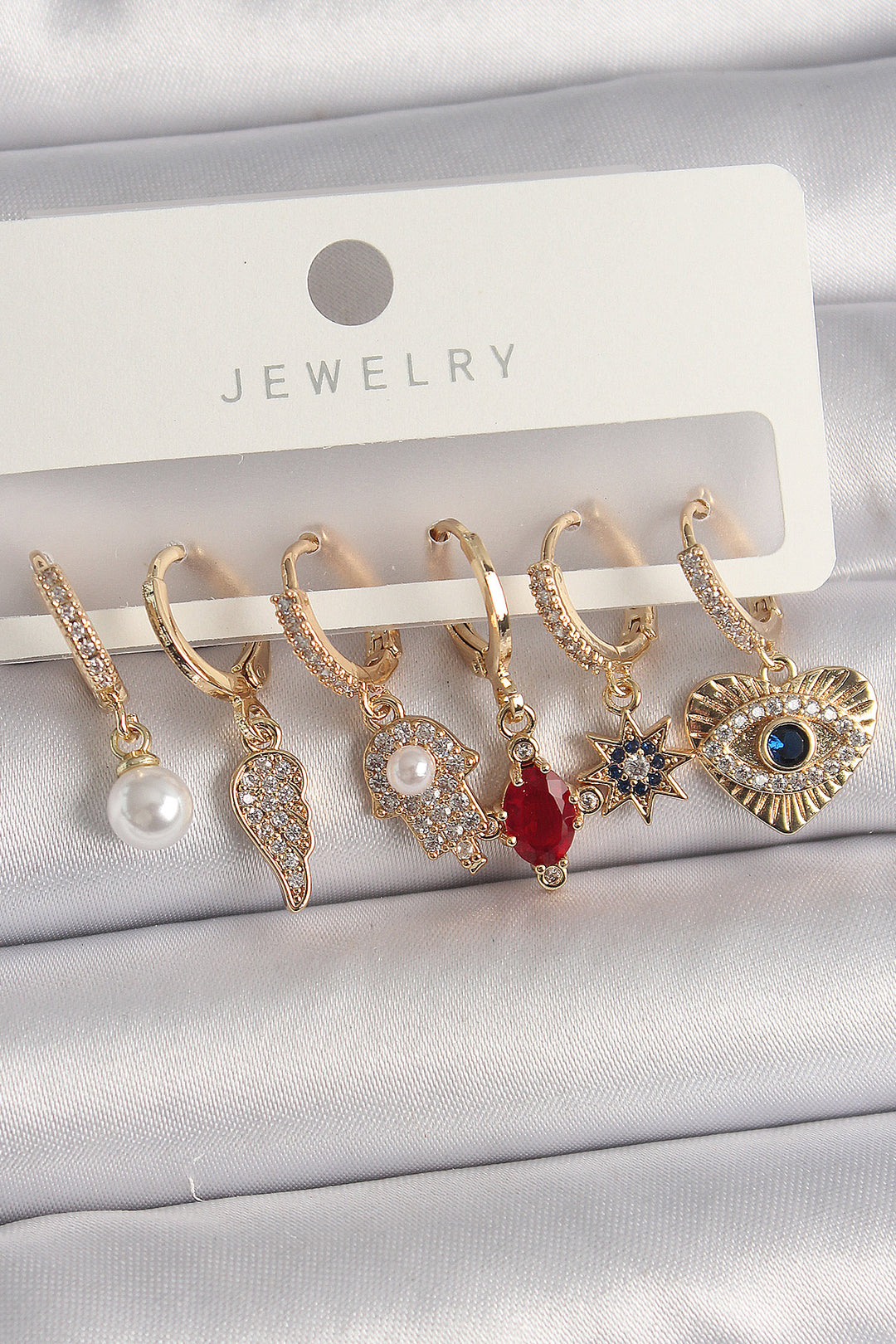 EBJ Rice Gold Color Dangle Earrings Set with Zircon Stone Fatma Hand Figure Woman Earrings - Yuzhnoukrainsk