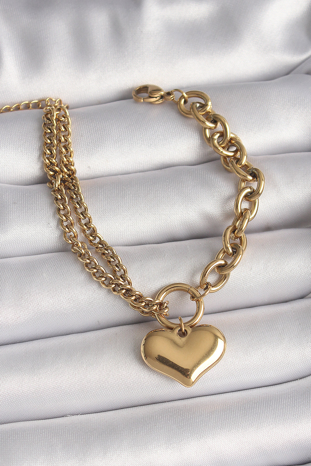 EBJ 316L Steel Gold Color 2-Piece Chain Model Heart Figure Women's Bracelet - Beeston