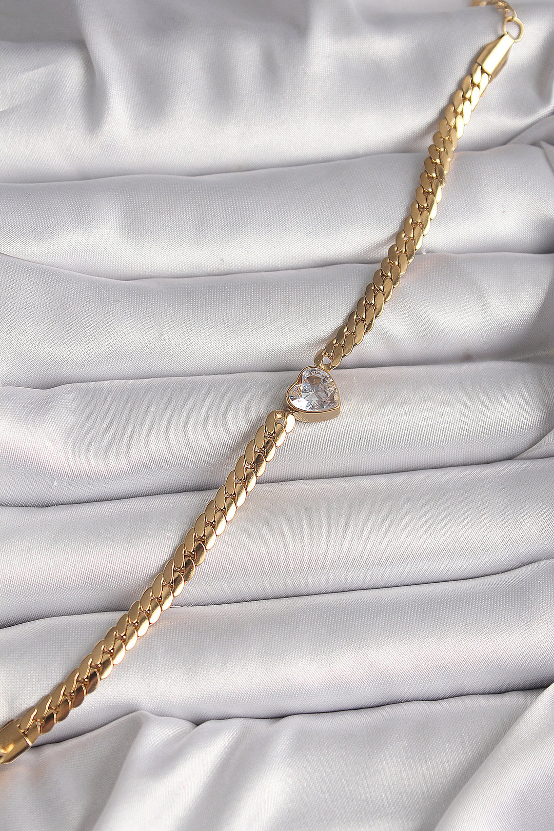EBJ 316L Steel Gold Color Flat Chain Model with Zircon Stone Heart Figure Women's Bracelet - Randolph