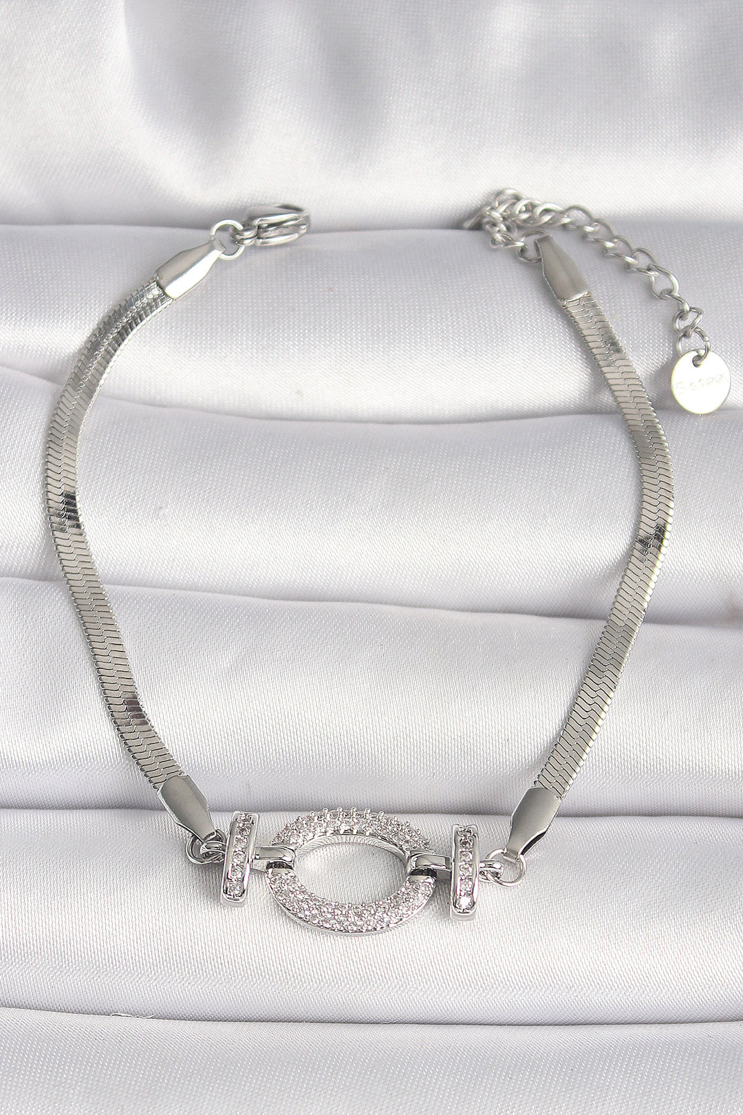 EBJ 316L Stainless Steel Silver Color Italian Chain Model Ring with Zircon Stone Women's Bracelet - Riverhead