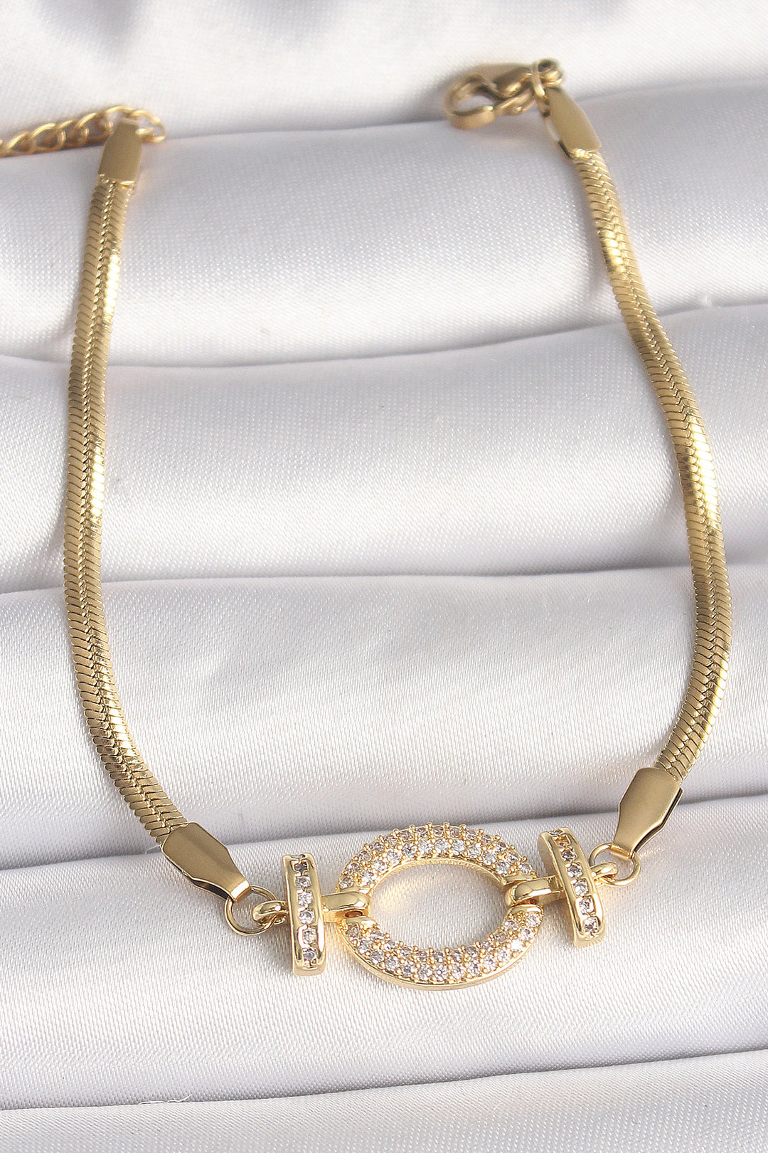 EBJ 316L Steel Gold Color Italian Chain Model with Zircon Stone Ring Figure Women's Bracelet - Tecámac