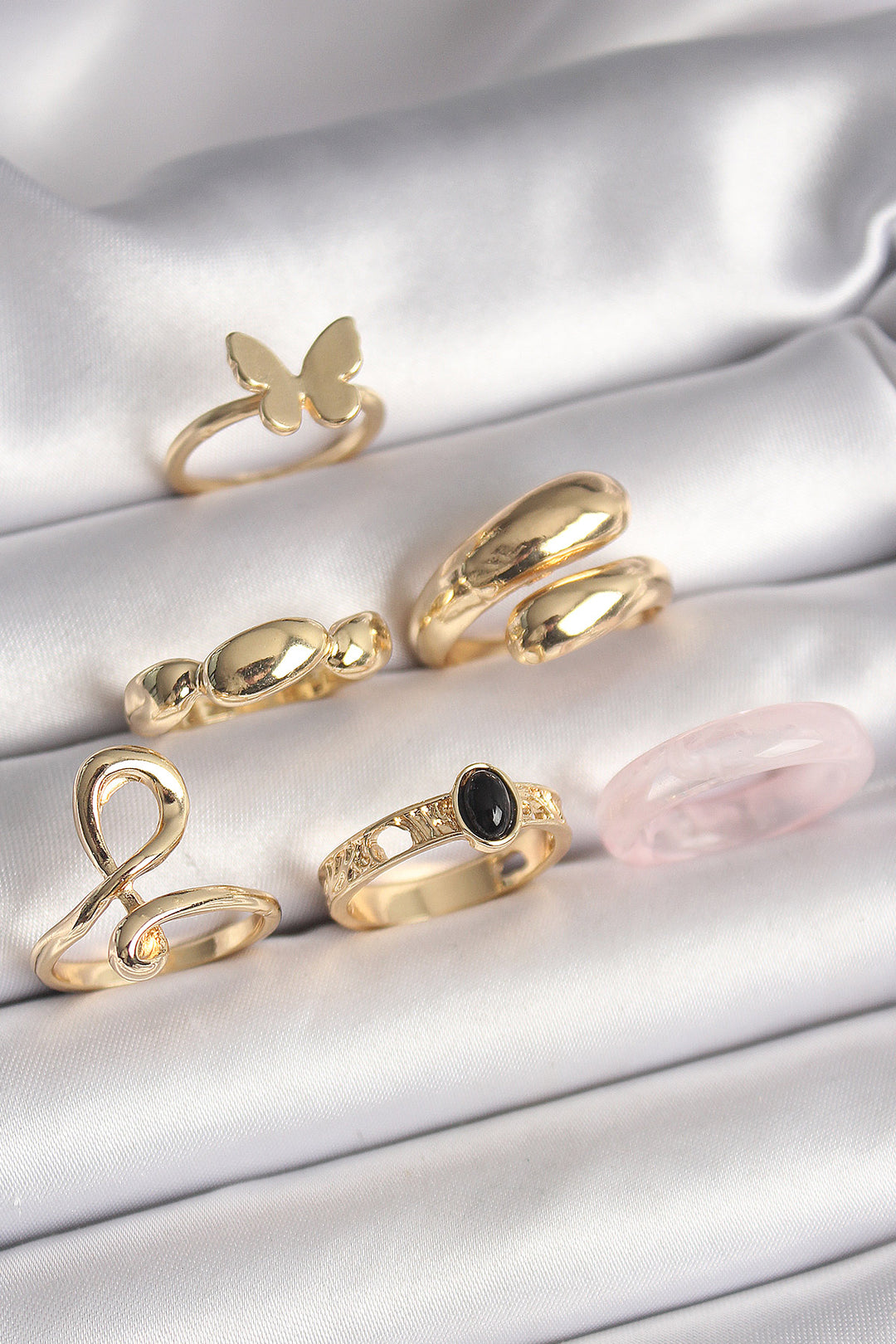 EBJ Rice Gold Color Butterfly Figure Spiral Model 6-Piece Women's Ring Set - Waterloo