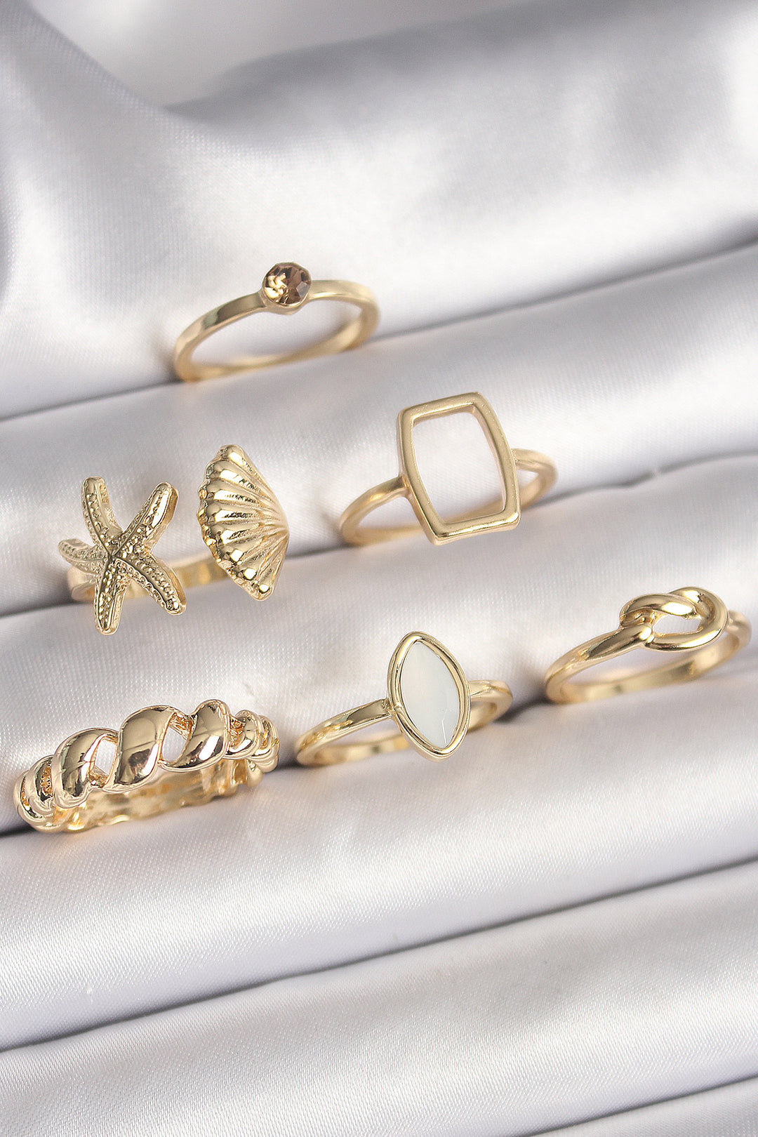 EBJ Rice Gold Color Seashell Figure Spiral Model White Enamel Detail 6-Piece Women's Ring Set - Midwest City