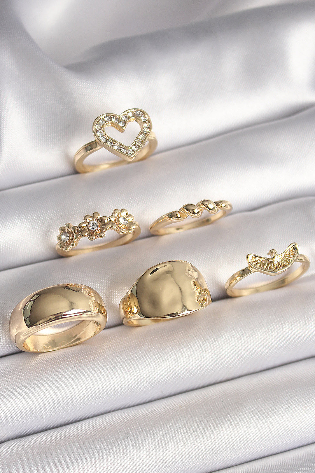 EBJ Rice Gold Color Zircon Stone Heart Figure Bird Detail 6-Piece Women's Ring Set - Addison
