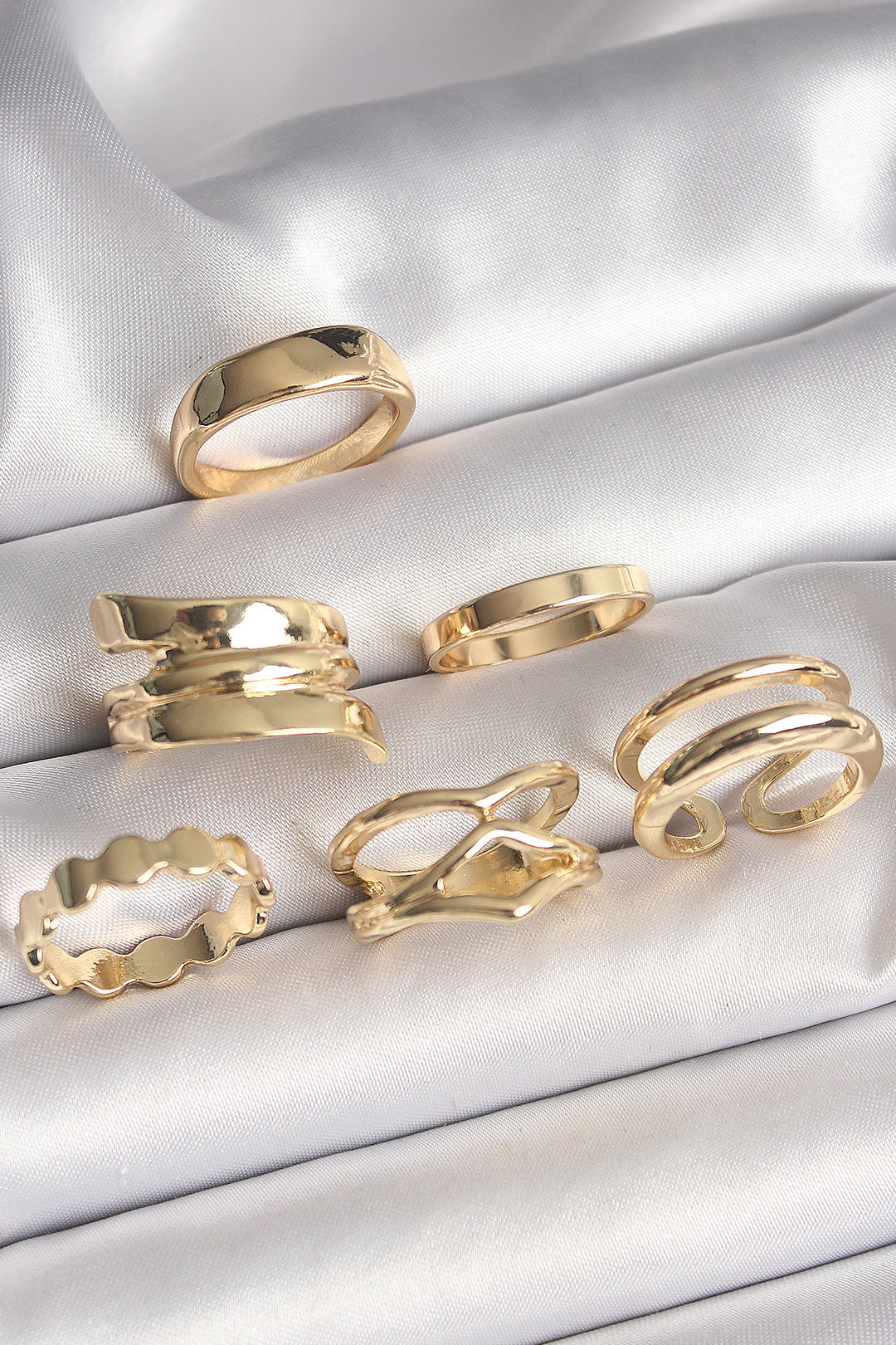 EBJ Rice Gold Color Embroidered Plate Model 6-Piece Women's Ring Set - Rugby