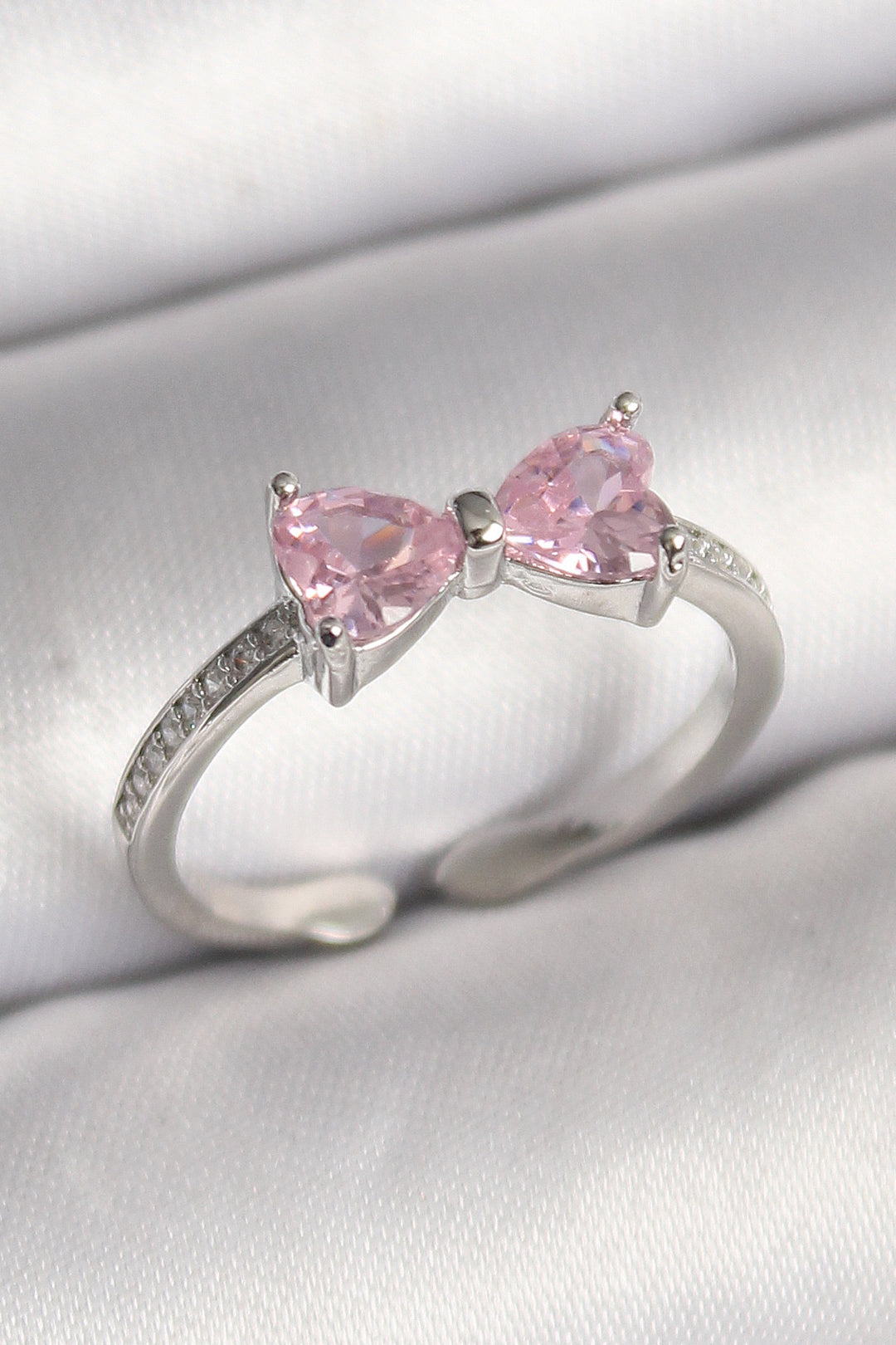 EBJ Rice Silver Color Pink Zircon Stone Heart Bow Model Women's Ring - Barcelona