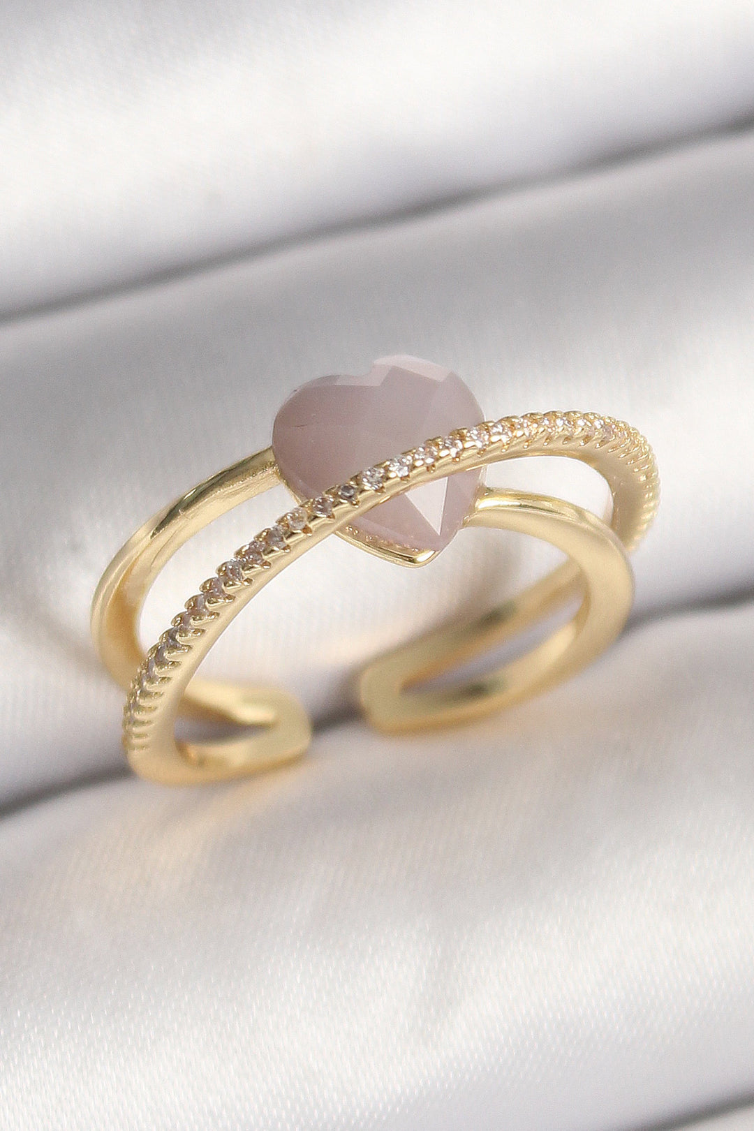 EBJ Gold Color Rice Purple Crystal Heart Model Zircon Stone Women's Ring - Sammamish
