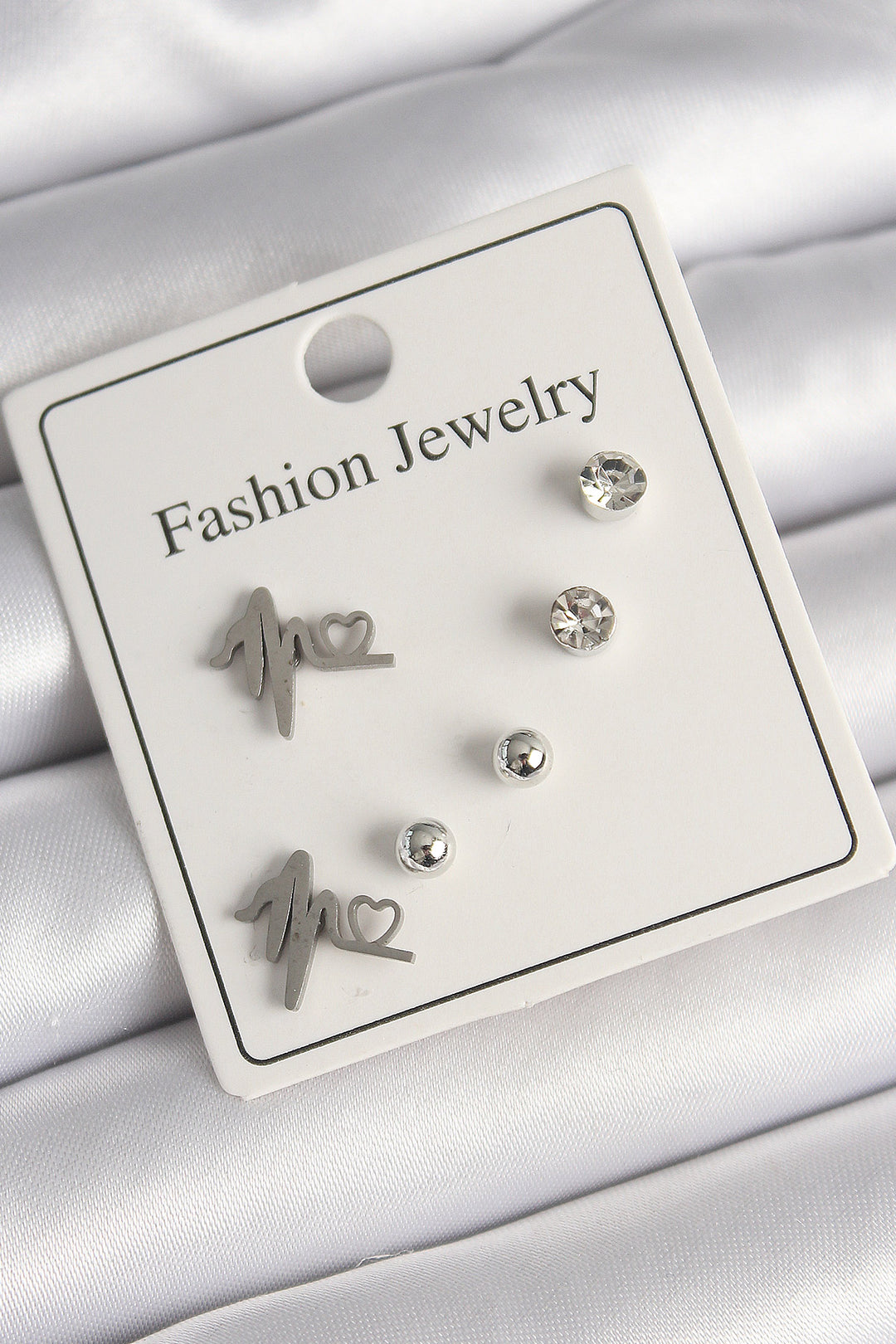 EBJ 316L Silver Color Heart Rhythm Pattern Zircon Stone Stud Earring Set for Women - Velsen-Zuid