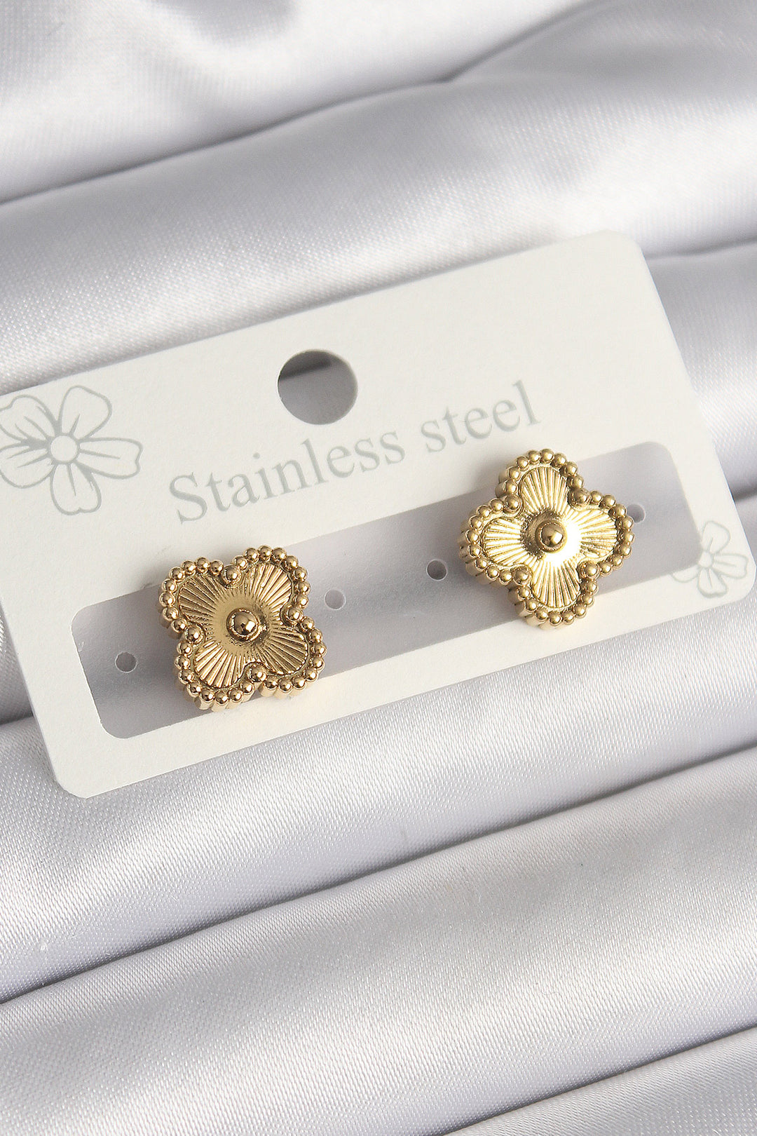 EBJ 316L Steel Gold Color Detailed Clover Model Women's Earring - Bradford