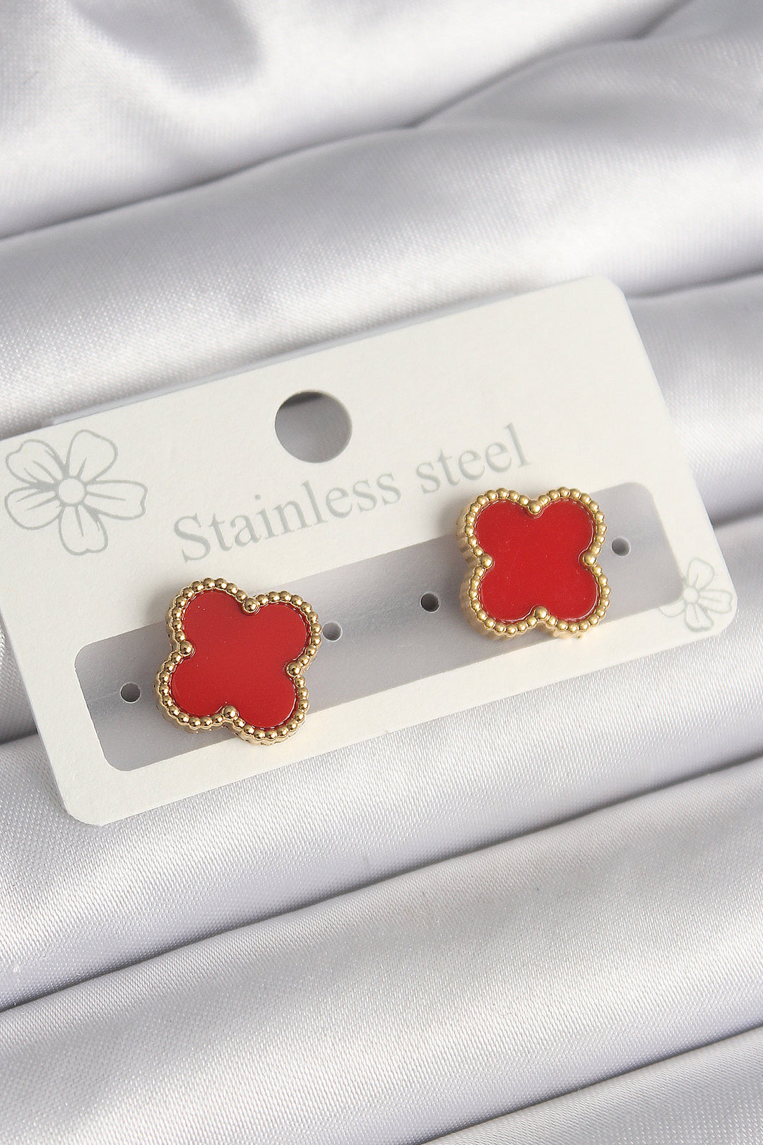 EBJ 316L Steel Gold Color Red Clover Model Women's Earring - Richland