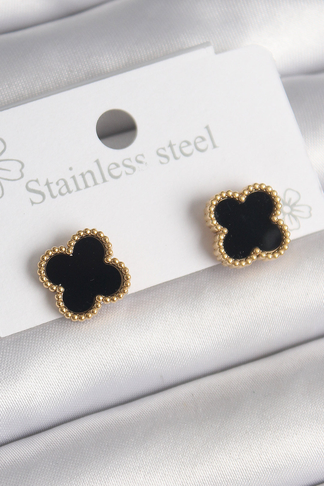 EBJ 316L Steel Gold Color Black Clover Model Women's Earring - Saint-Germain-en-Laye
