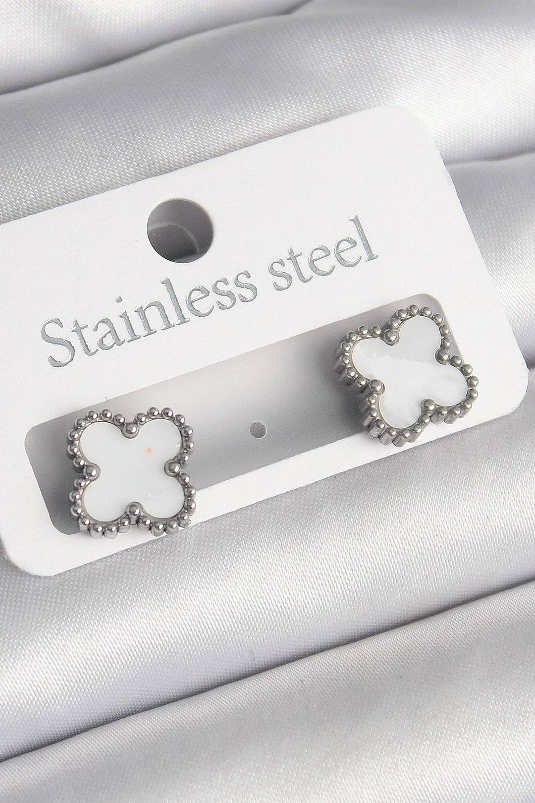 EBJ 316L Stainless Steel Silver Color White Clover Model Women's Earring - Orem