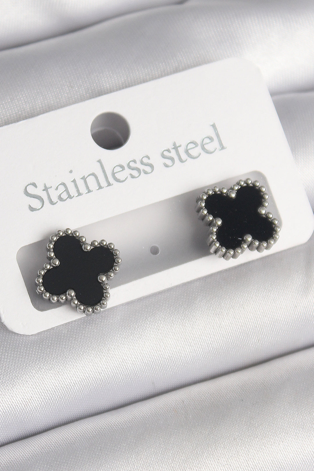 EBJ 316L Stainless Steel Silver Color Black Clover Model Women's Earring - Odivelas