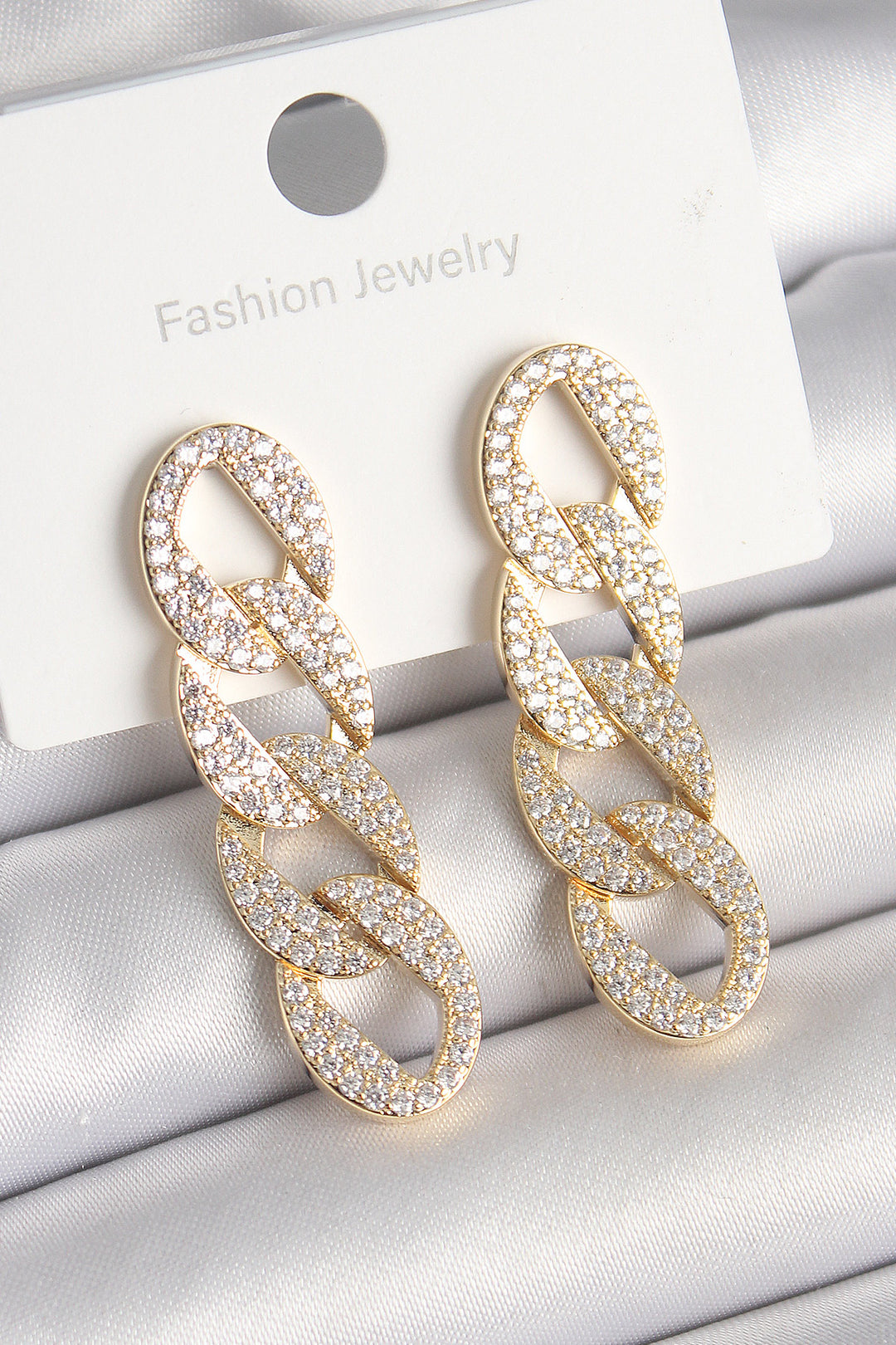 EBJ Rice Gold Color Zircon Stone Chain Model Women's Earring - Wolfsburg