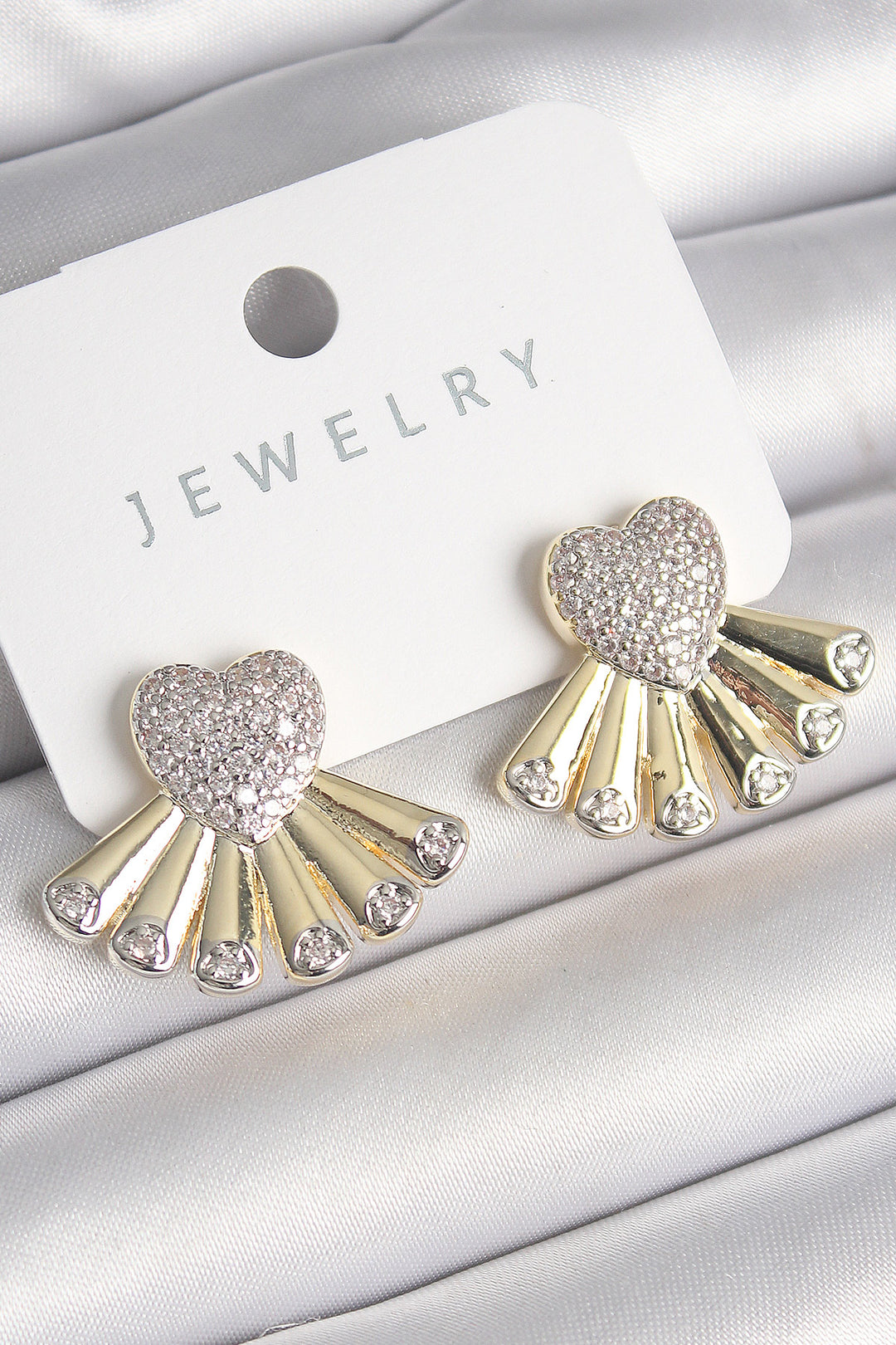 EBJ Rice Silver Color Fan Heart Model Women's Earring with Zircon Stone - Pico Rivera