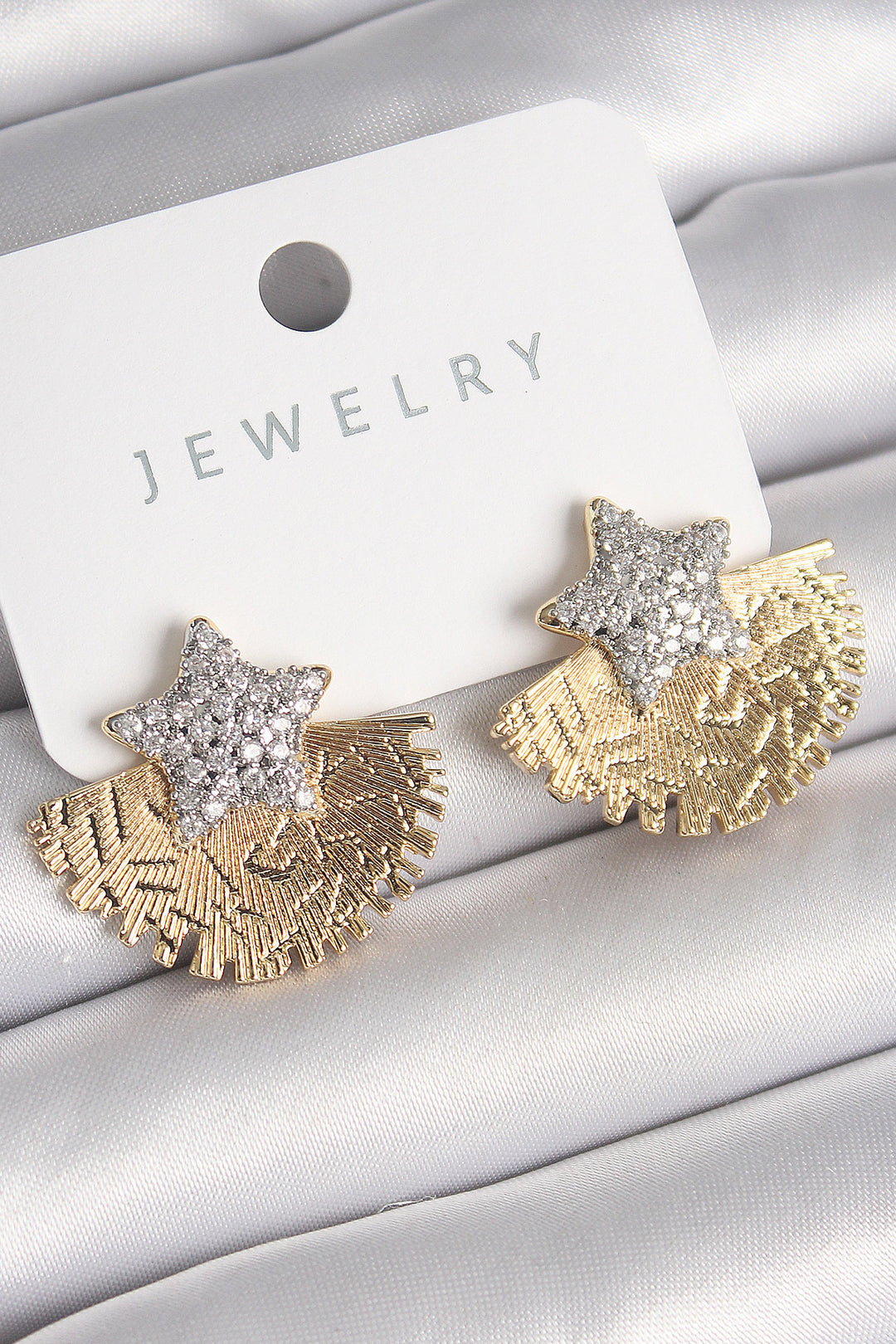 EBJ Rice Gold Color Detailed Processing Fan Earrings with Zircon Stone Star Model for Women - Jiménez