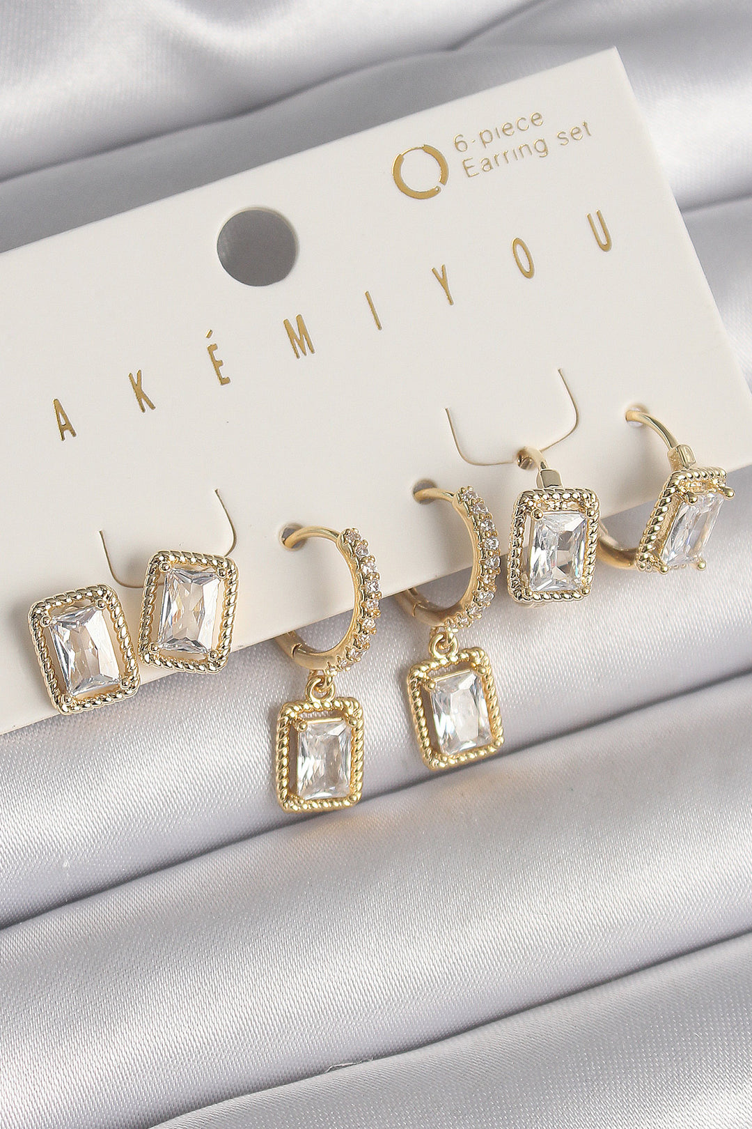 EBJ Rice Gold Color Dangle Square Zircon Stone VIP Series Women's Earring Set - Năvodari