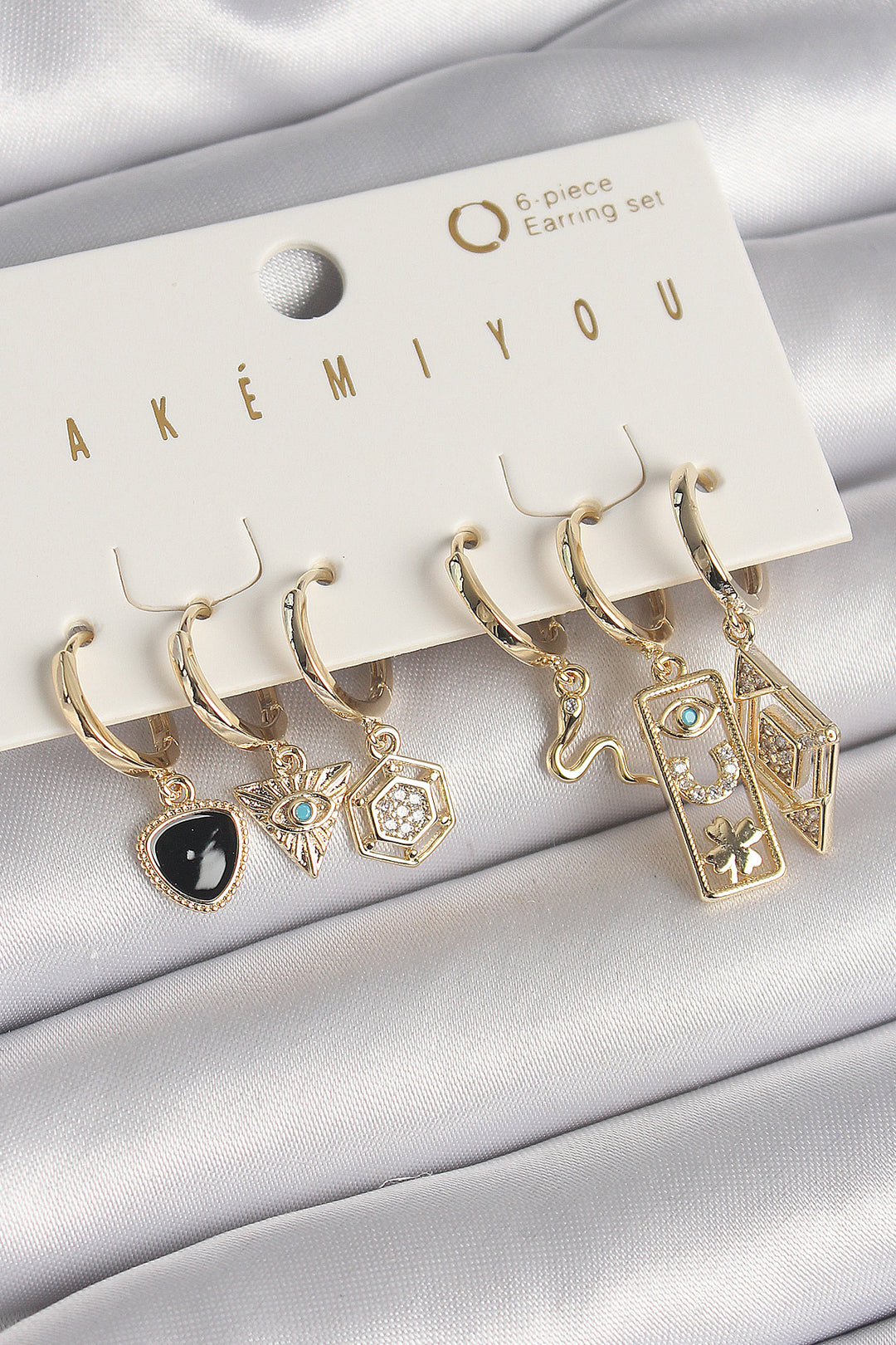 EBJ Rice Gold Color Zircon Stone Multiple Dangle Figure VIP Series Women's Earring Set - Lauderhill