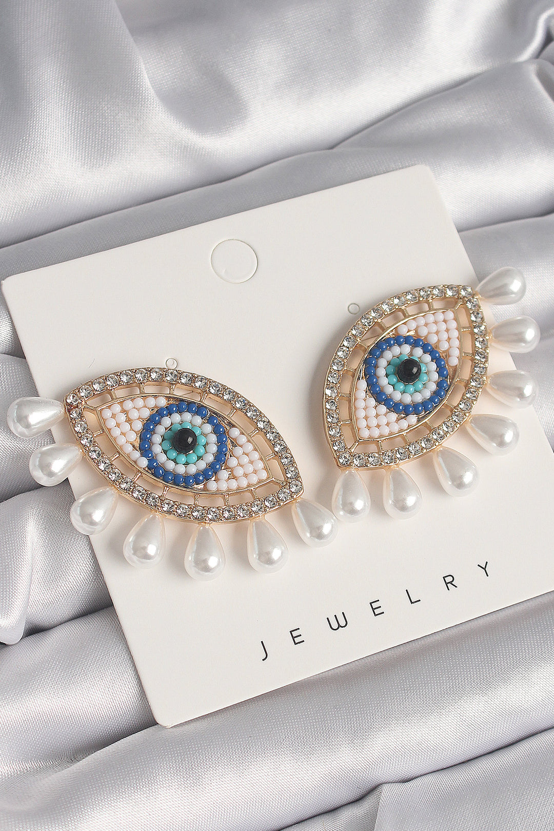 EBJ Gold Color Rice Pearl Evil Eye Model Pearl Detail Women's Earring - Bristol