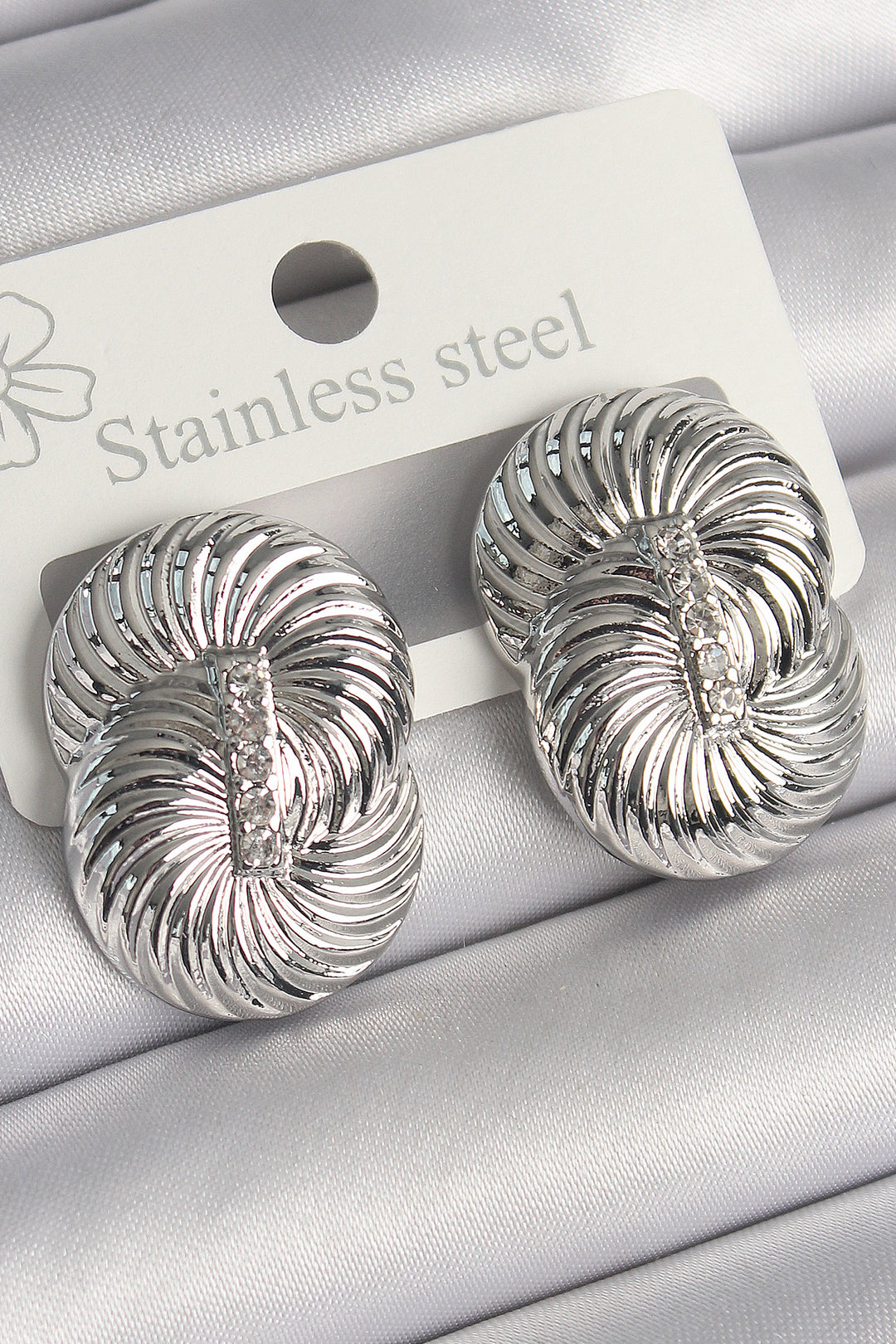 EBJ Rice Silver Color Spiral Model Zircon Stone Detailed Women's Earring - Cluj-Napoca