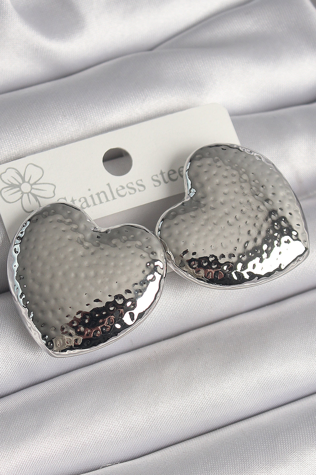 EBJ Rice Silver Color Detailed Heart Pattern Women's Earrings - Wageningen