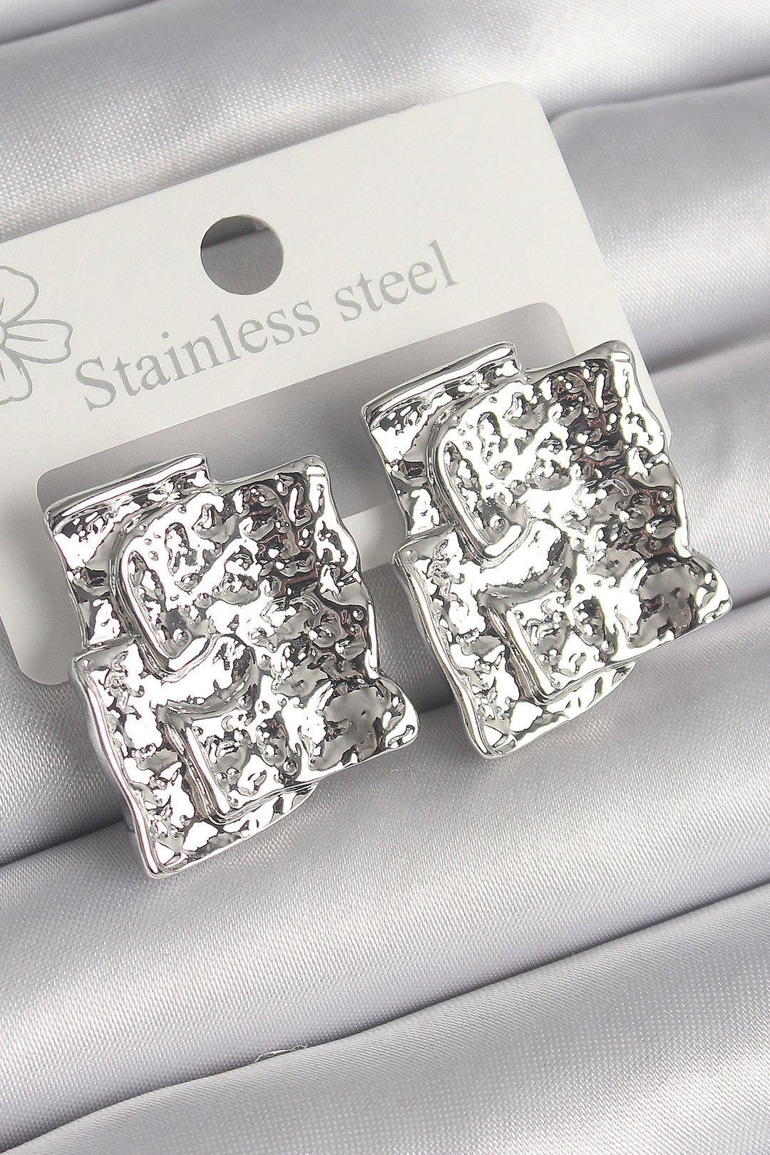 EBJ Rice Silver Color Embroidered Square Plate Model Women's Earring - Mankato