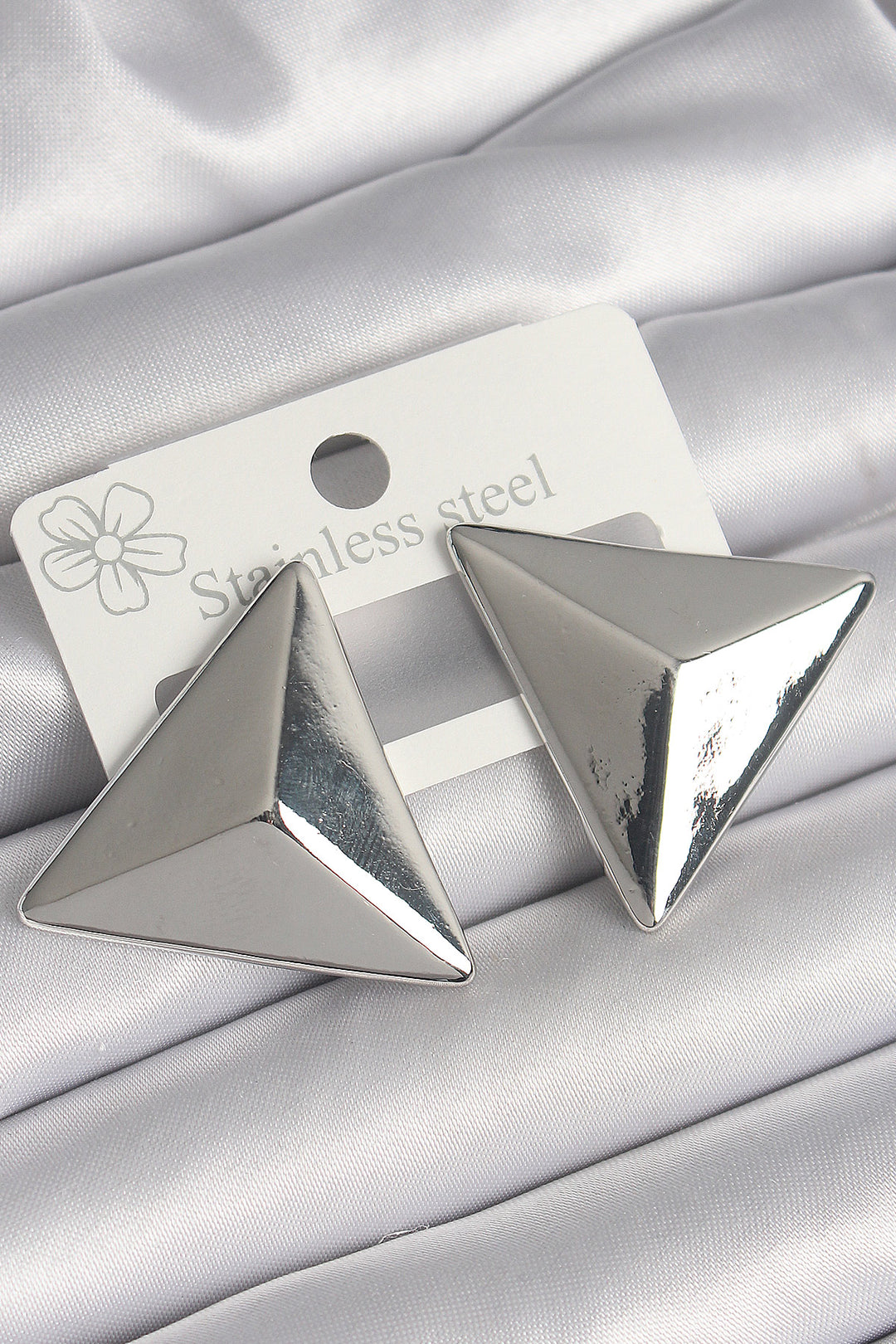 EBJ Rice Silver Color 3D Triangle Model Women's Earring - Great Falls