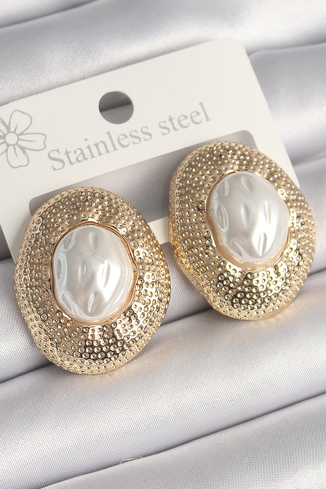 EBJ Rice Gold Color Pearl Embroidered Round Model Women's Earring - Montauban