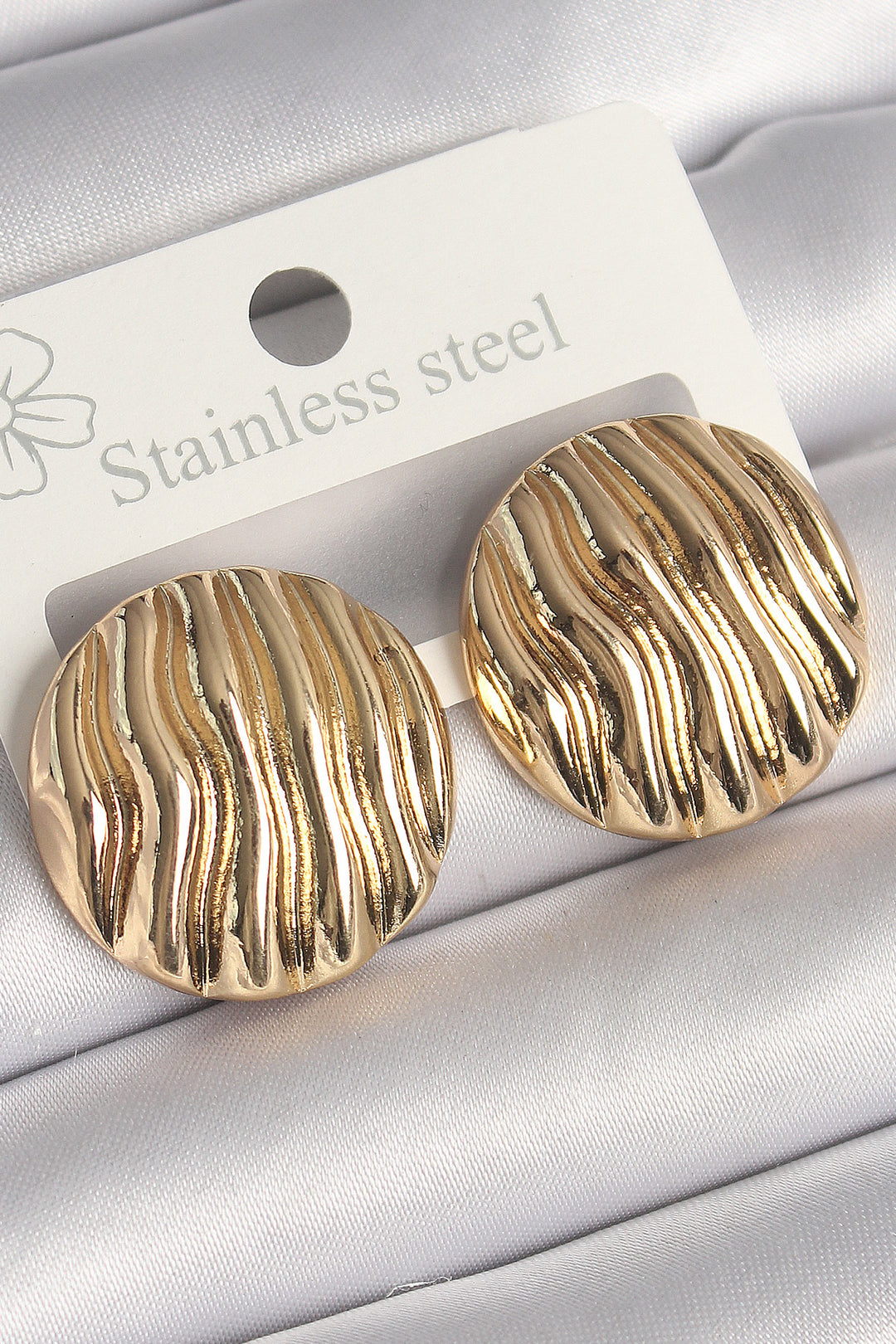 EBJ Rice Gold Color Embroidered Round Plate Model Women's Earring - Ovar