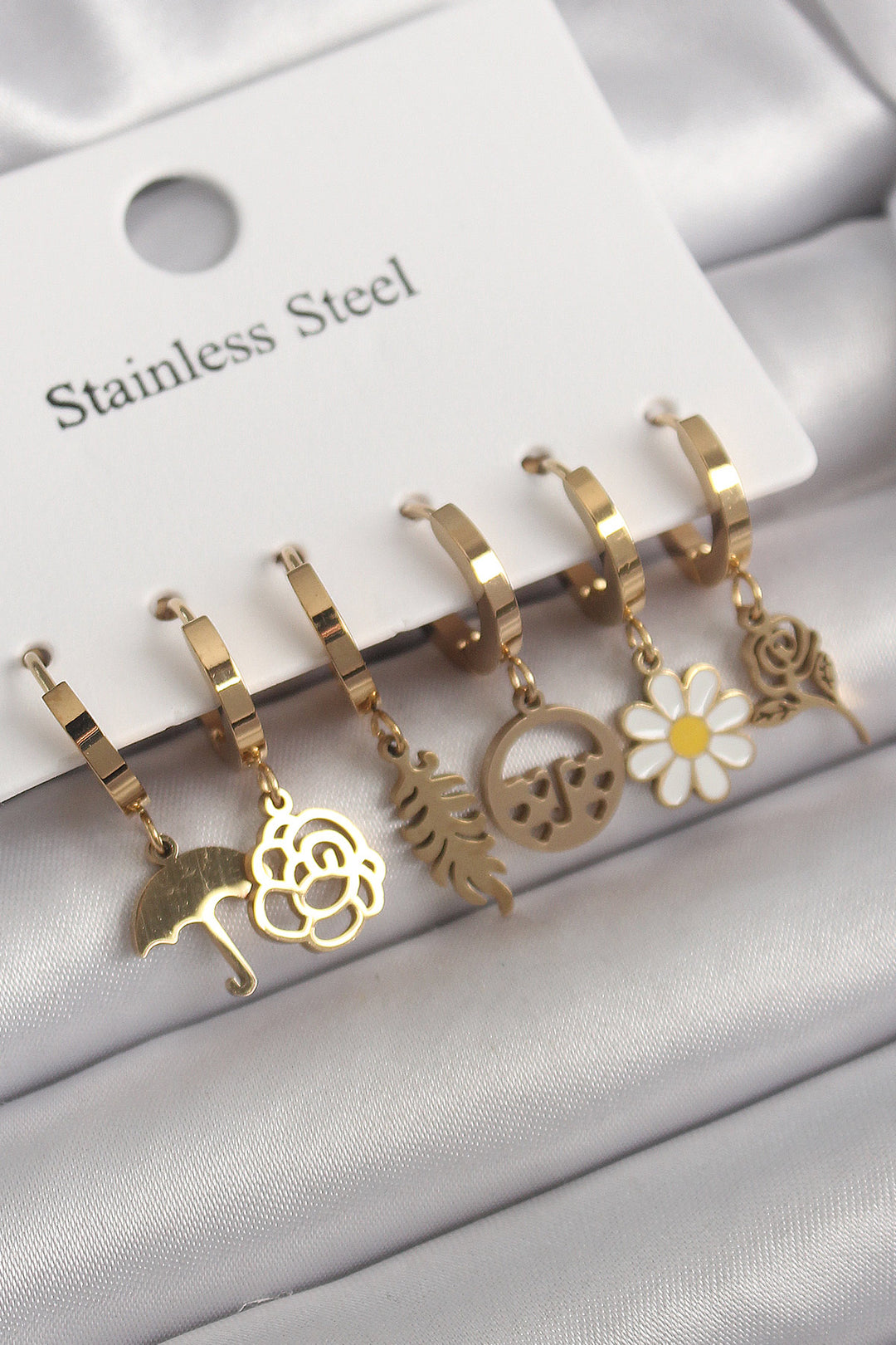 EBJ 316L Steel Gold Color Dangle Flower Model Women's Earring Set - Nogales