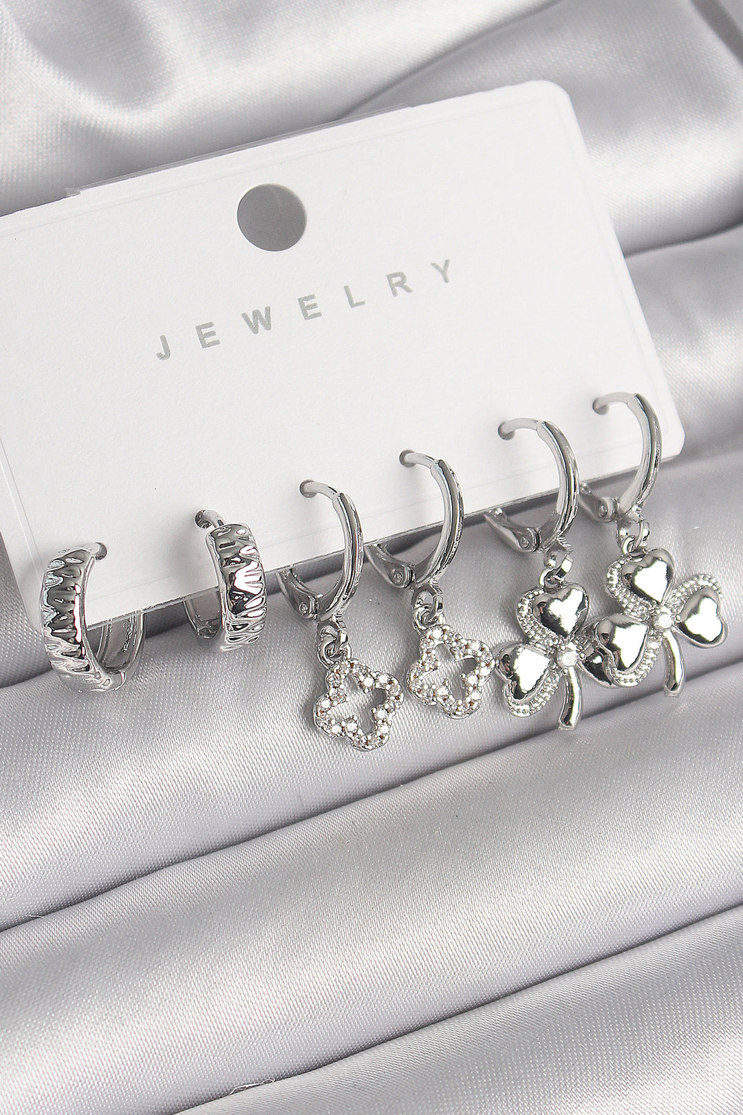 EBJ Rice Silver Color Dangle Clover Model Women's Earring Set with Zircon Stone - Wichita Falls