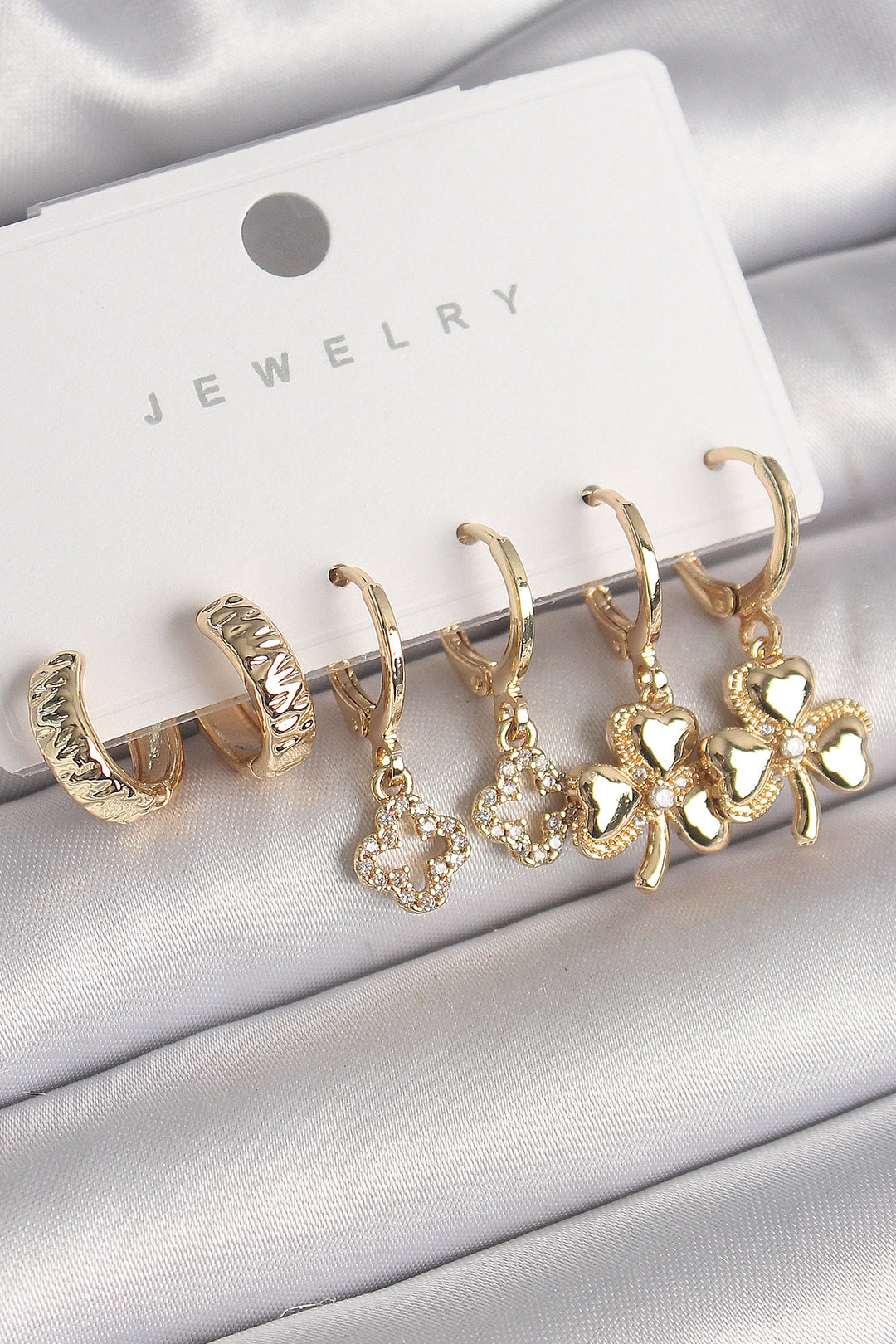 EBJ Rice Gold Color Swinging Clover Model Women's Earring Set with Zircon Stone - Thunder Bay