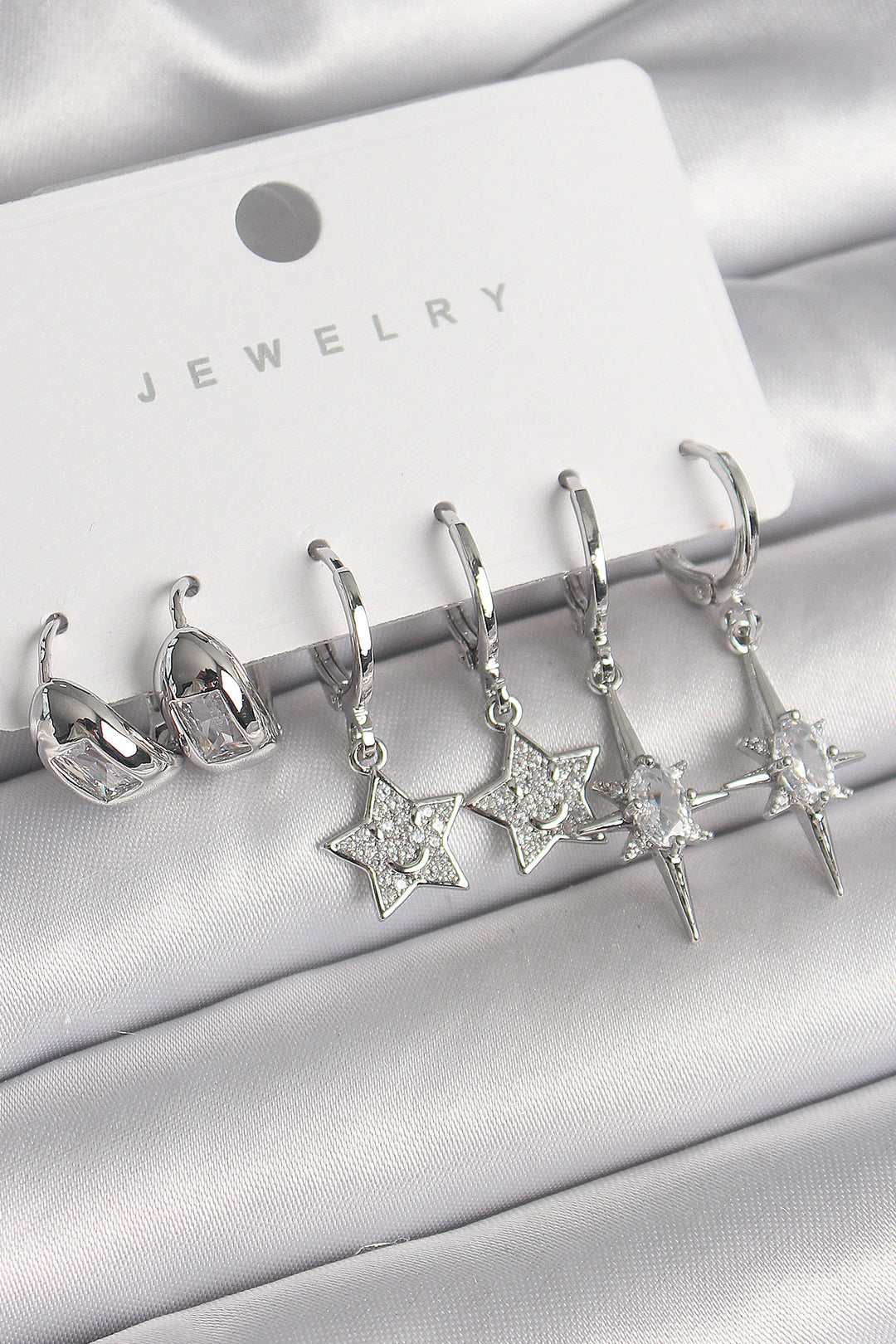 EBJ Rice Silver Color Zircon Stone Star Model Women's Earring Set - Nuneaton