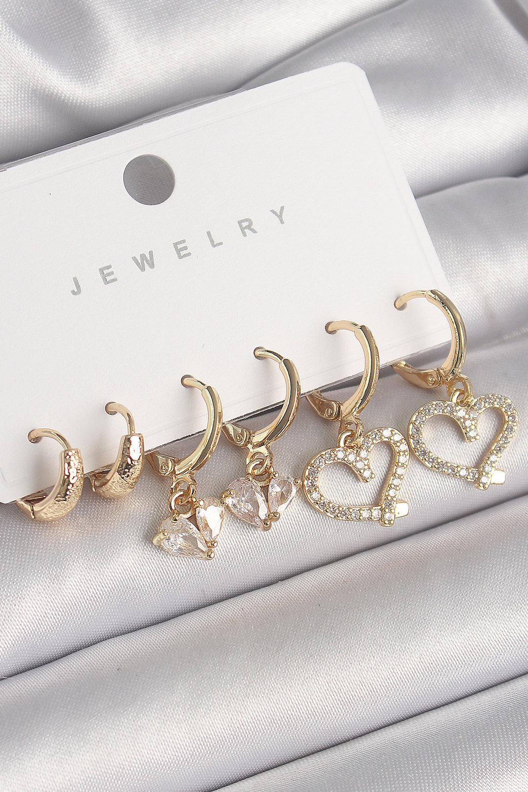 EBJ Rice Gold Color Swinging Zircon Stone Heart Model Earring Set for Women - Vestavia Hills