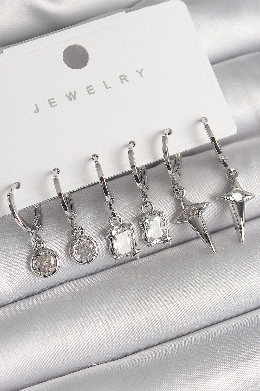 EBJ Rice Silver Color Dangle Square Earrings Set with Zircon Stone Star Model Women - San Juan del Río