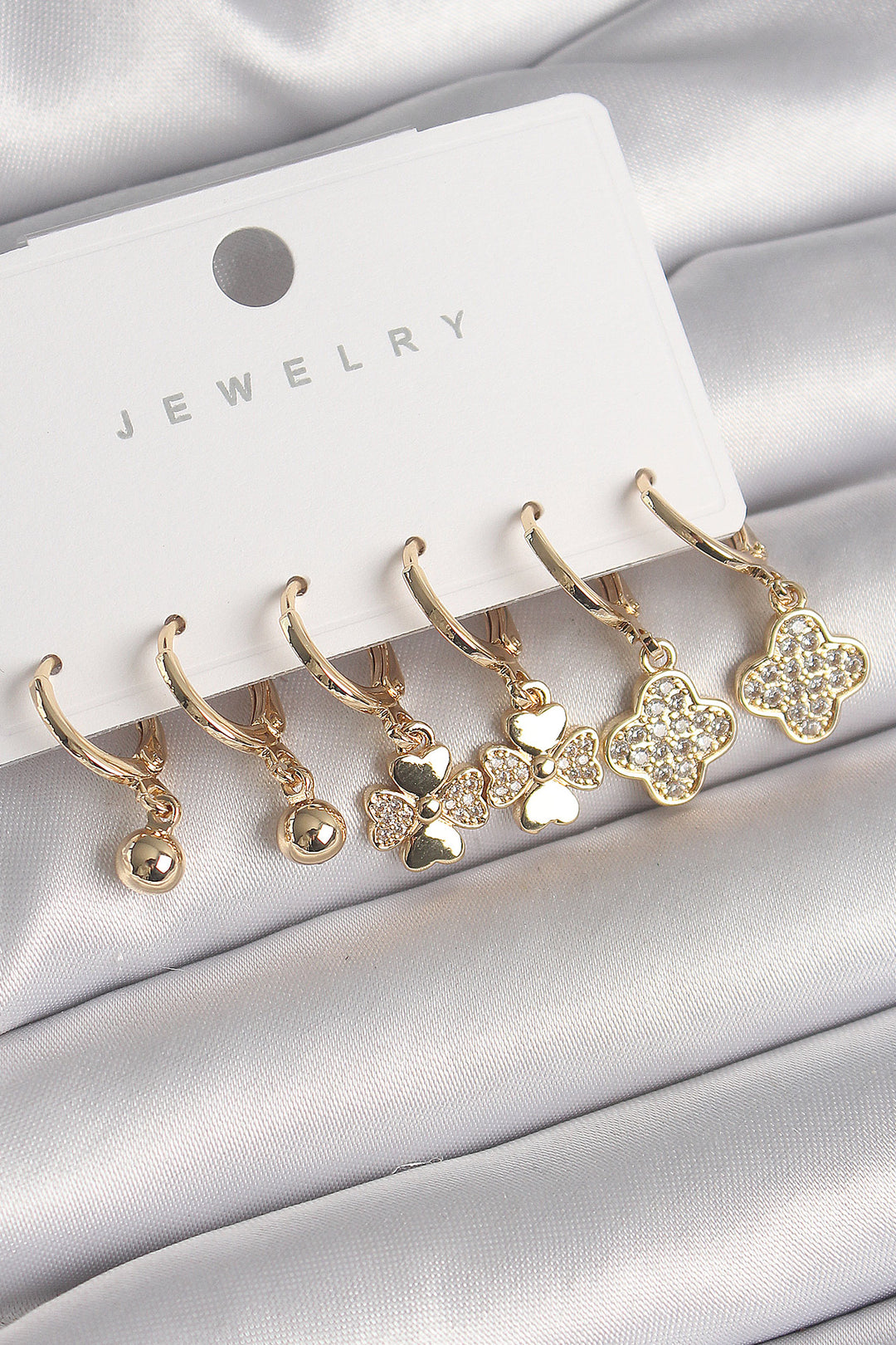 EBJ Rice Silver Color Dangle Clover Model Bead Detail Women's Earring Set with Zircon Stone - Tecámac