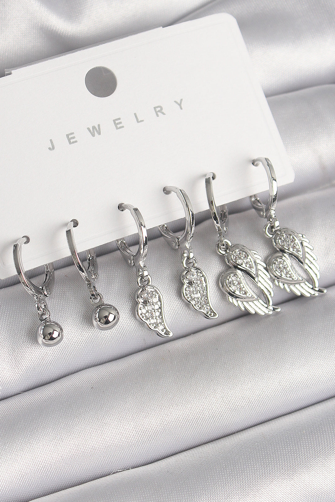 EBJ Rice Silver Color Dangle Earrings Set with Zircon Stone Wing Detail - Westmont