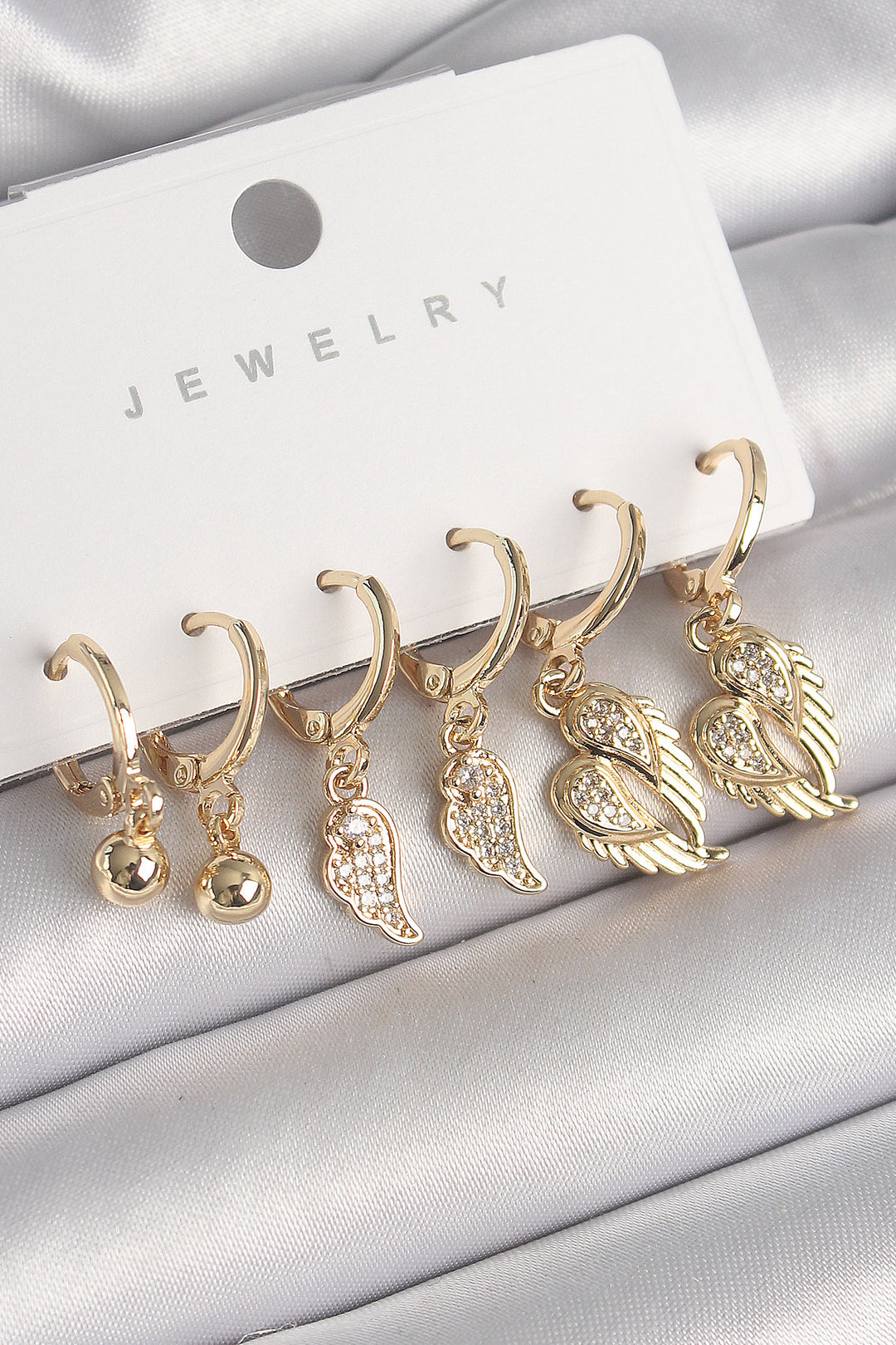 EBJ Rice Gold Color Swinging Wing Model Earrings Set with Zircon Stone Embellishment - Tours