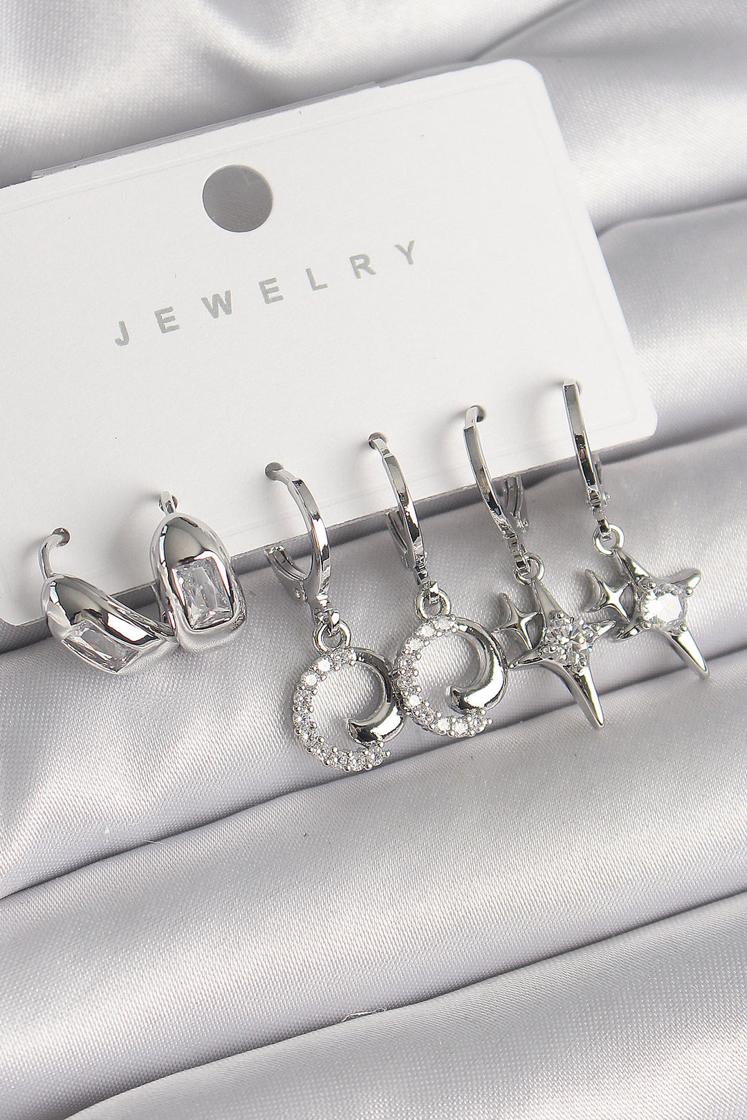 EBJ Rice Silver Color Dangle Earrings Set with Zircon Stone Star Model for Women - Palma
