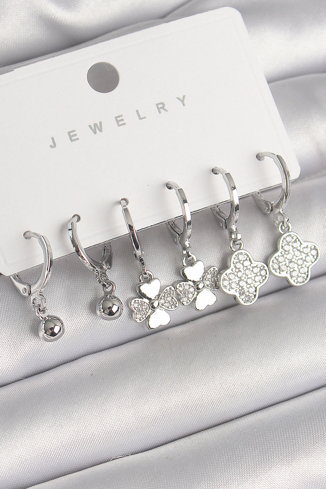 EBJ Rice Silver Color Dangle Clover Model Earrings Set with Zircon Stone Detail - Boucherville