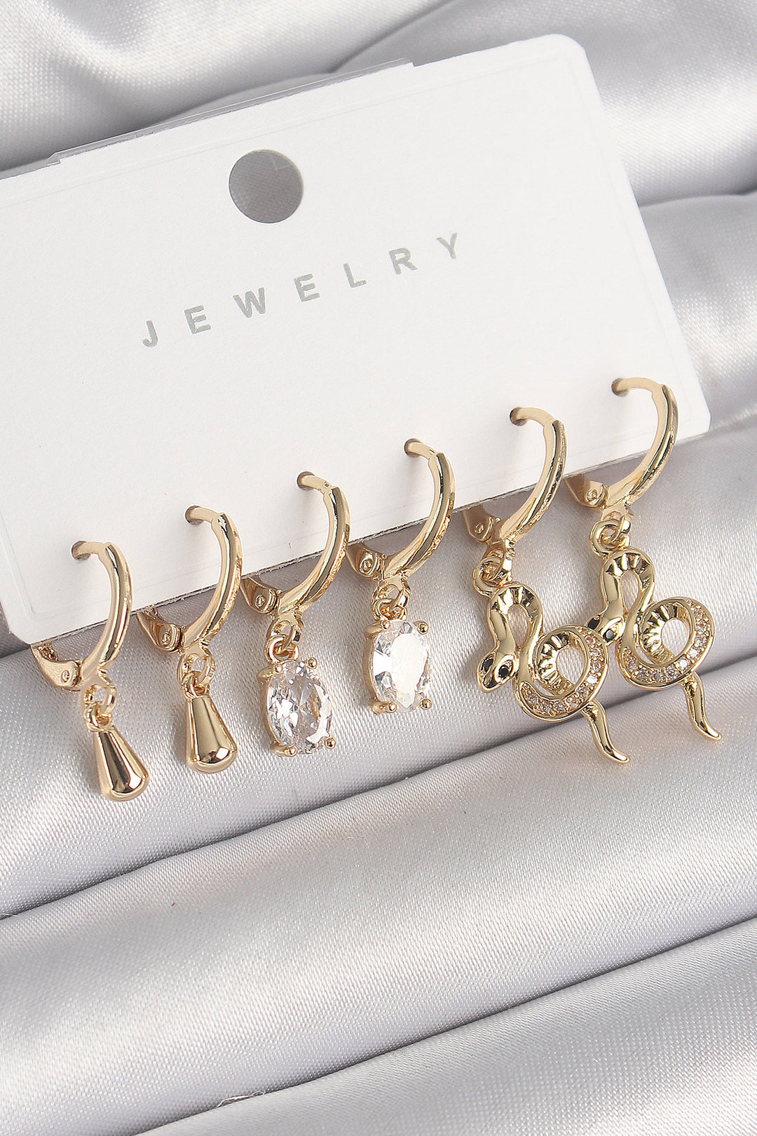 EBJ Rice Gold Color Dangle Earrings Set with Zircon Stone Snake Model for Women - Ternopil