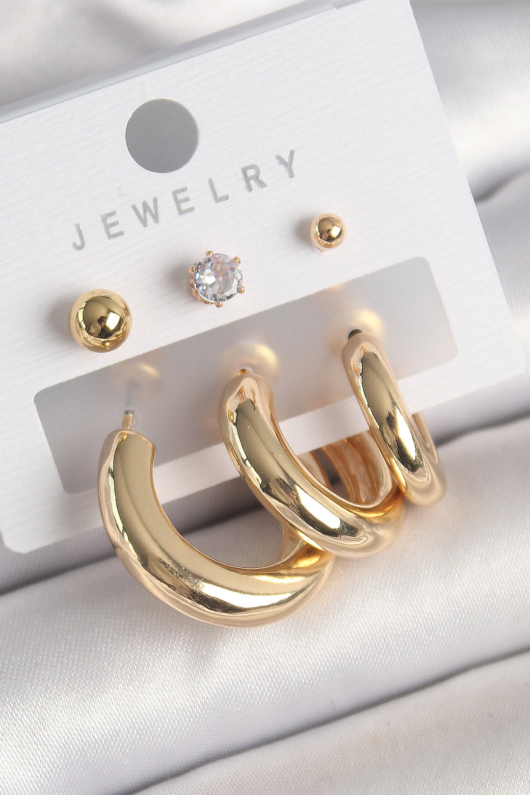 EBJ Gold Color Rice Ring Model Earrings with Zircon Stone Embellishment Detail for Women - Monza