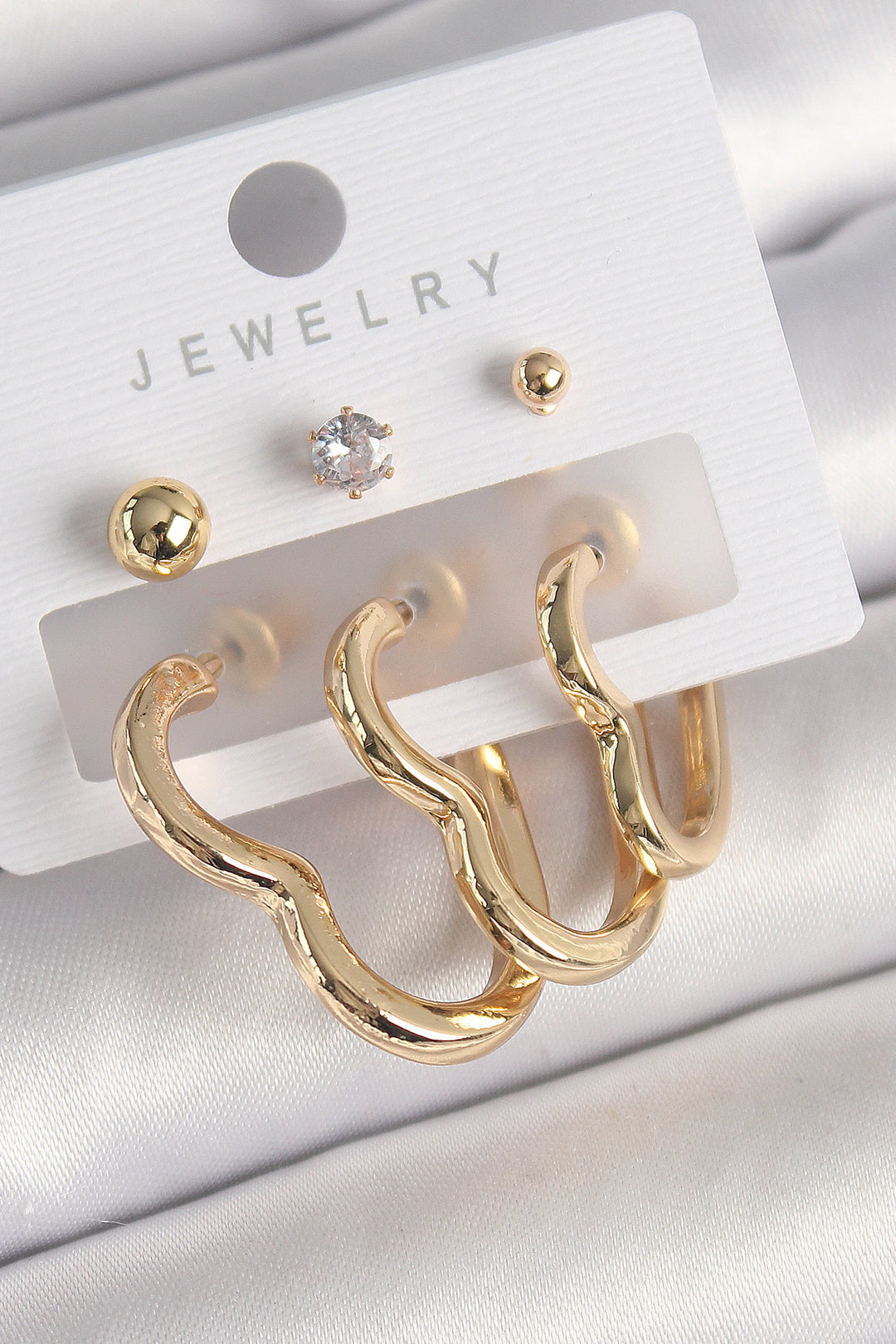 EBJ Rice Gold Color Heart Model Zircon Stone Detailed Women's Earring Set - Taylorsville