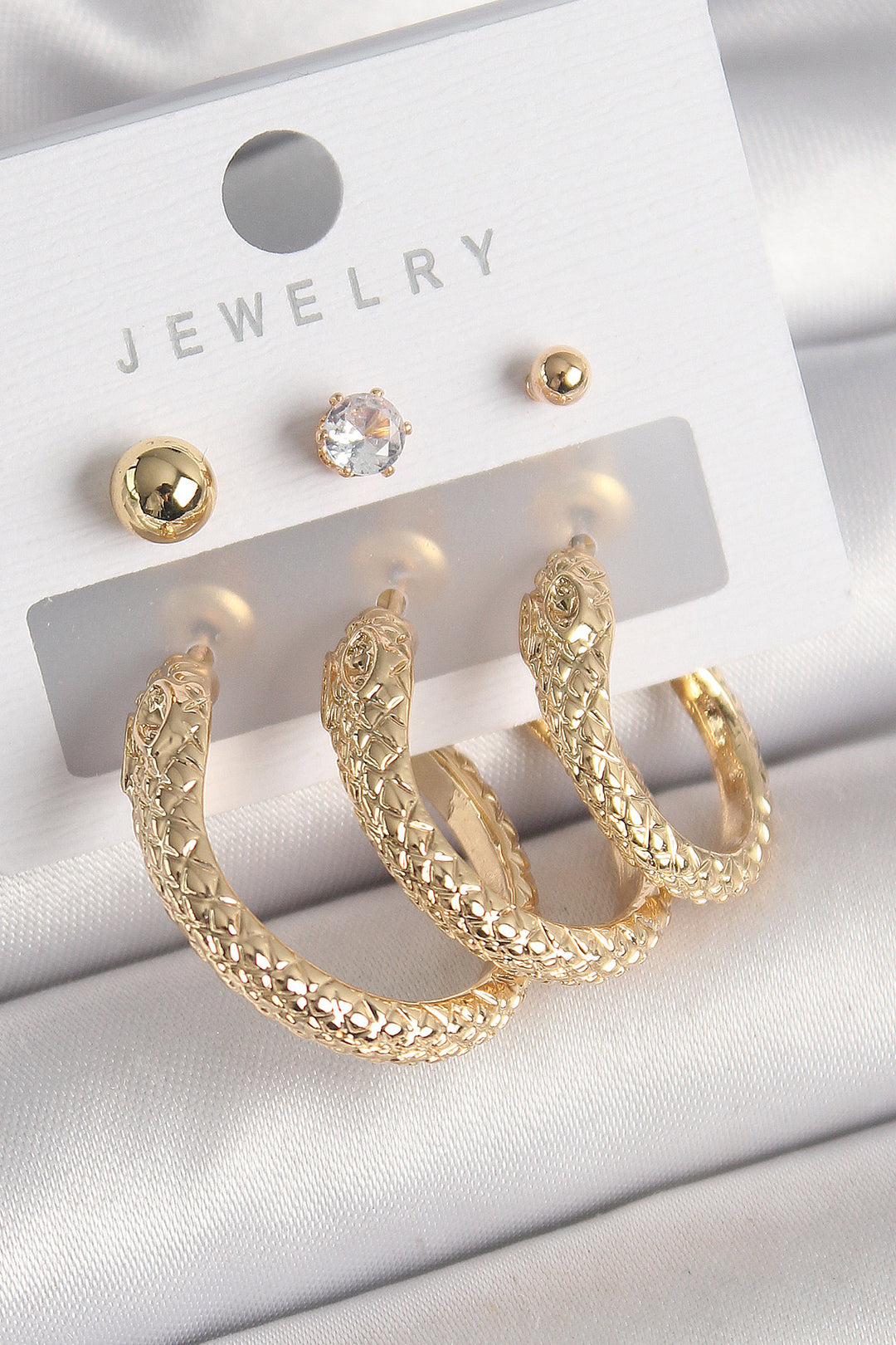 EBJ Rice Gold Color Zircon Stone Detailed Snake Hoop Model Women's Earring Set - Herzogenrath